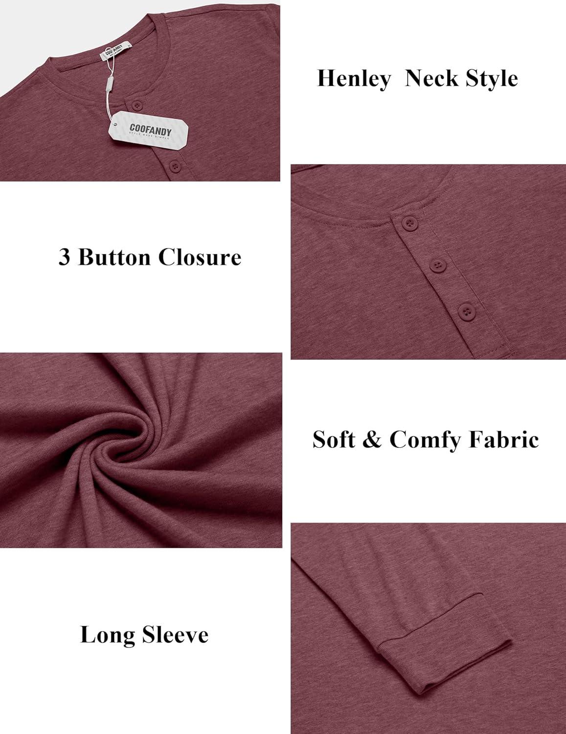 imageCOOFANDY Mens Henley Shirts Long Sleeve Button TShirt Lightweight Fashion Casual Pullover ShirtHeather Burgundy