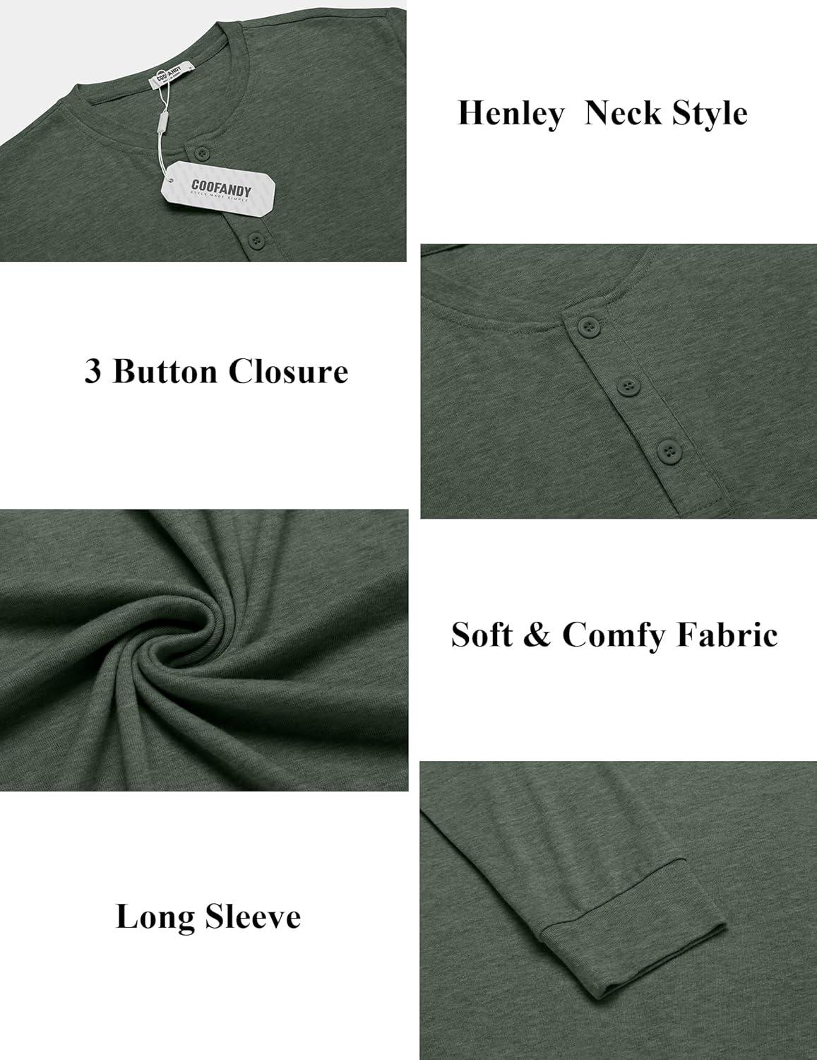 imageCOOFANDY Mens Henley Shirts Long Sleeve Button TShirt Lightweight Fashion Casual Pullover ShirtHeather Green