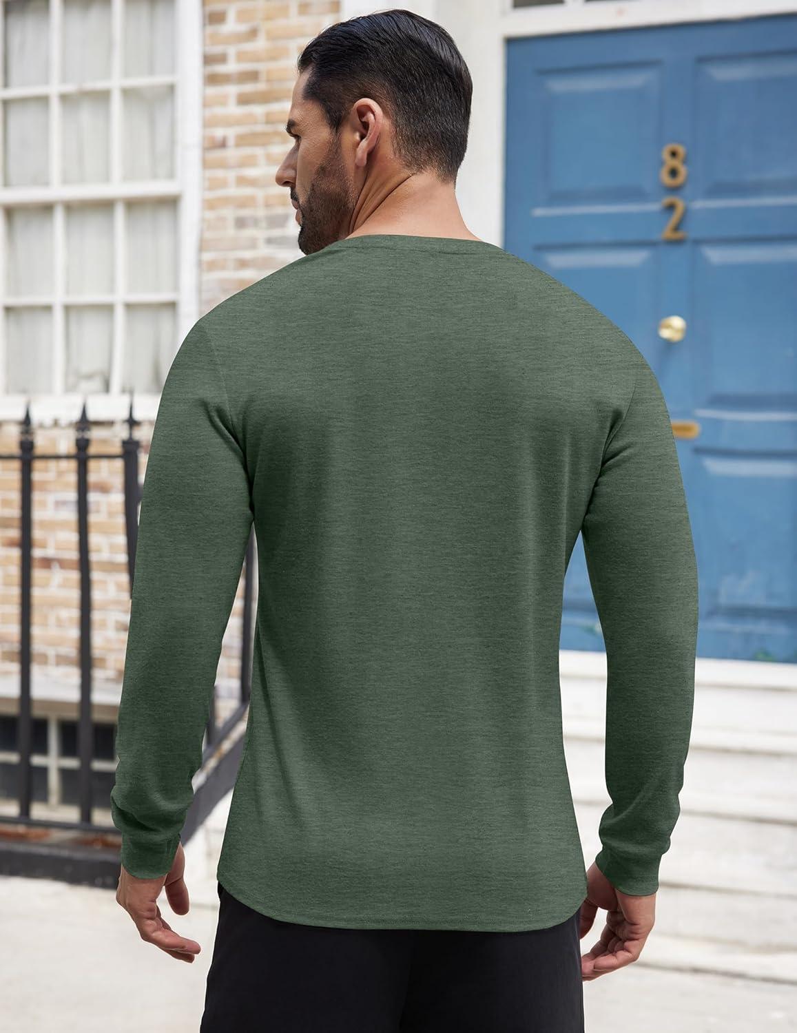 imageCOOFANDY Mens Henley Shirts Long Sleeve Button TShirt Lightweight Fashion Casual Pullover ShirtHeather Green