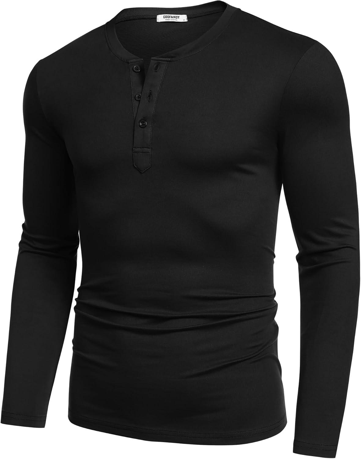 imageCOOFANDY Mens Henley Shirts Long Sleeve Fashion Casual Tee Basic Lightweight TShirtAblack