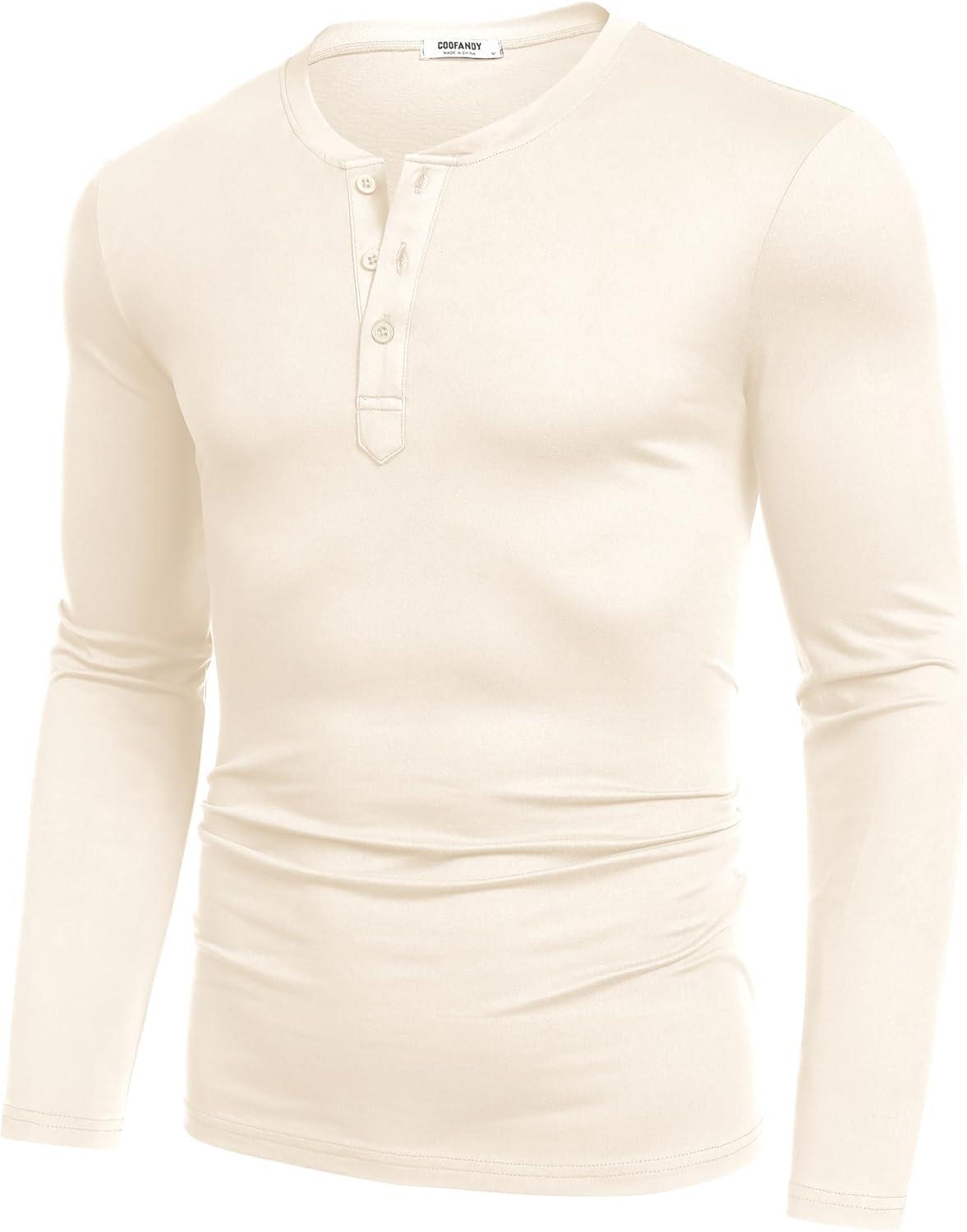 imageCOOFANDY Mens Henley Shirts Long Sleeve Fashion Casual Tee Basic Lightweight TShirtBeige