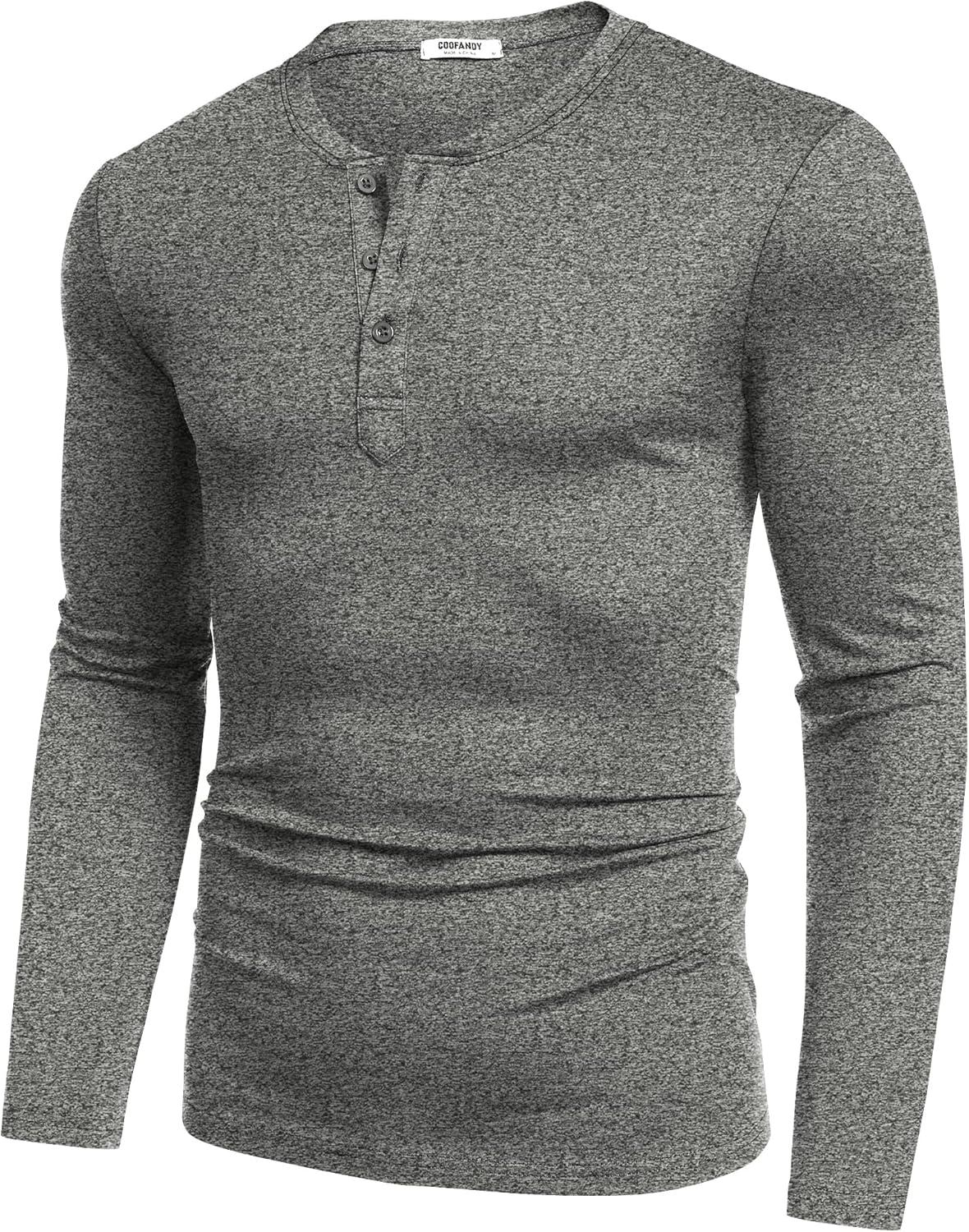 imageCOOFANDY Mens Henley Shirts Long Sleeve Fashion Casual Tee Basic Lightweight TShirtGrey