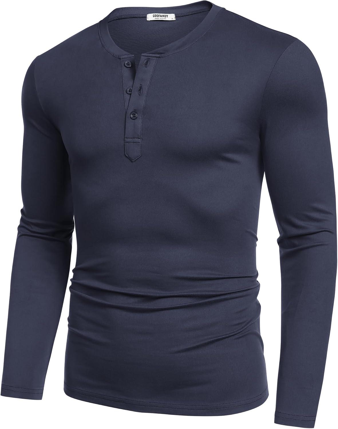 imageCOOFANDY Mens Henley Shirts Long Sleeve Fashion Casual Tee Basic Lightweight TShirtNavy Blue