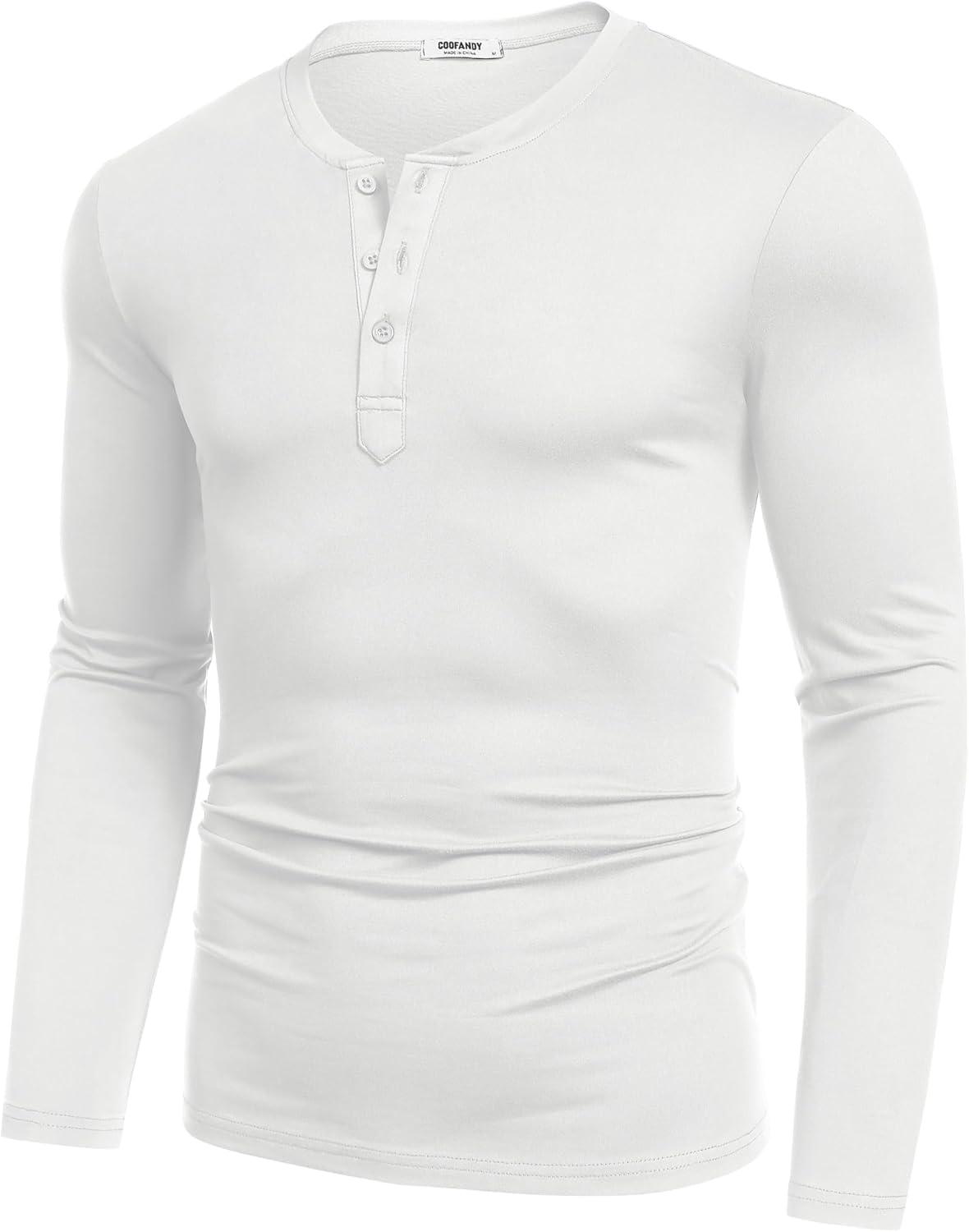 imageCOOFANDY Mens Henley Shirts Long Sleeve Fashion Casual Tee Basic Lightweight TShirtWhite
