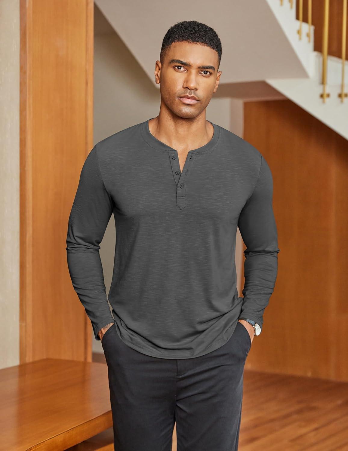 imageCOOFANDY Mens Henley Shirts Long Sleeve Lightweight Button TShirt Casual Basic Tee TopDark Grey