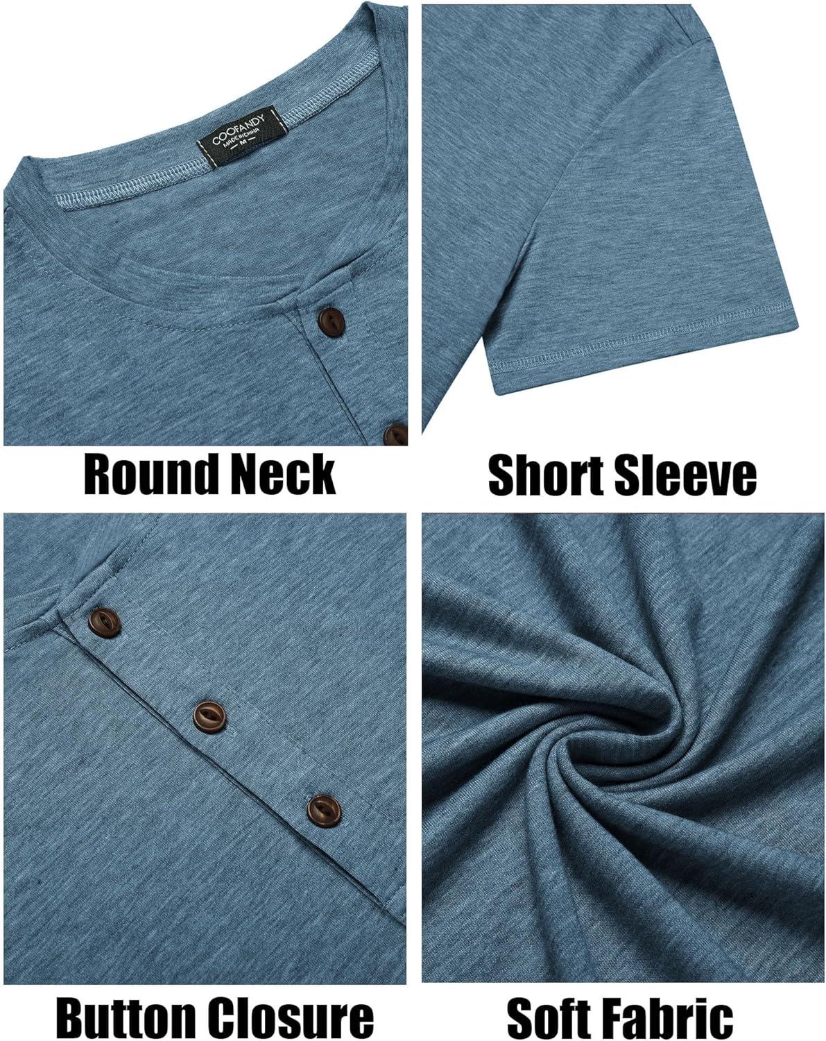 imageCOOFANDY Mens Henley Shirts Short Sleeve Casual Basic Tee Summer Button Henley Soild T ShirtsDark Blue