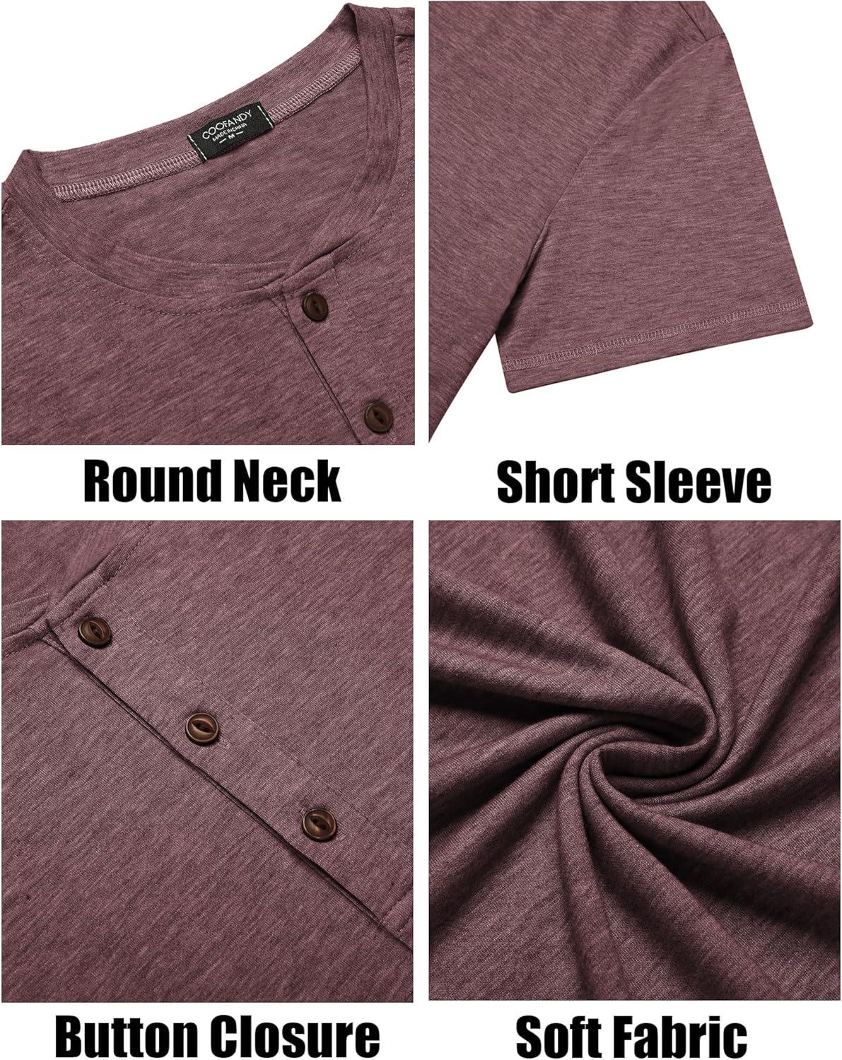 imageCOOFANDY Mens Henley Shirts Short Sleeve Casual Basic Tee Summer Button Henley Soild T ShirtsDark Red