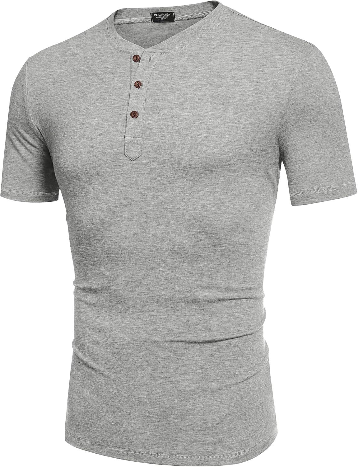 imageCOOFANDY Mens Henley Shirts Short Sleeve Casual Basic Tee Summer Button Henley Soild T ShirtsGrey