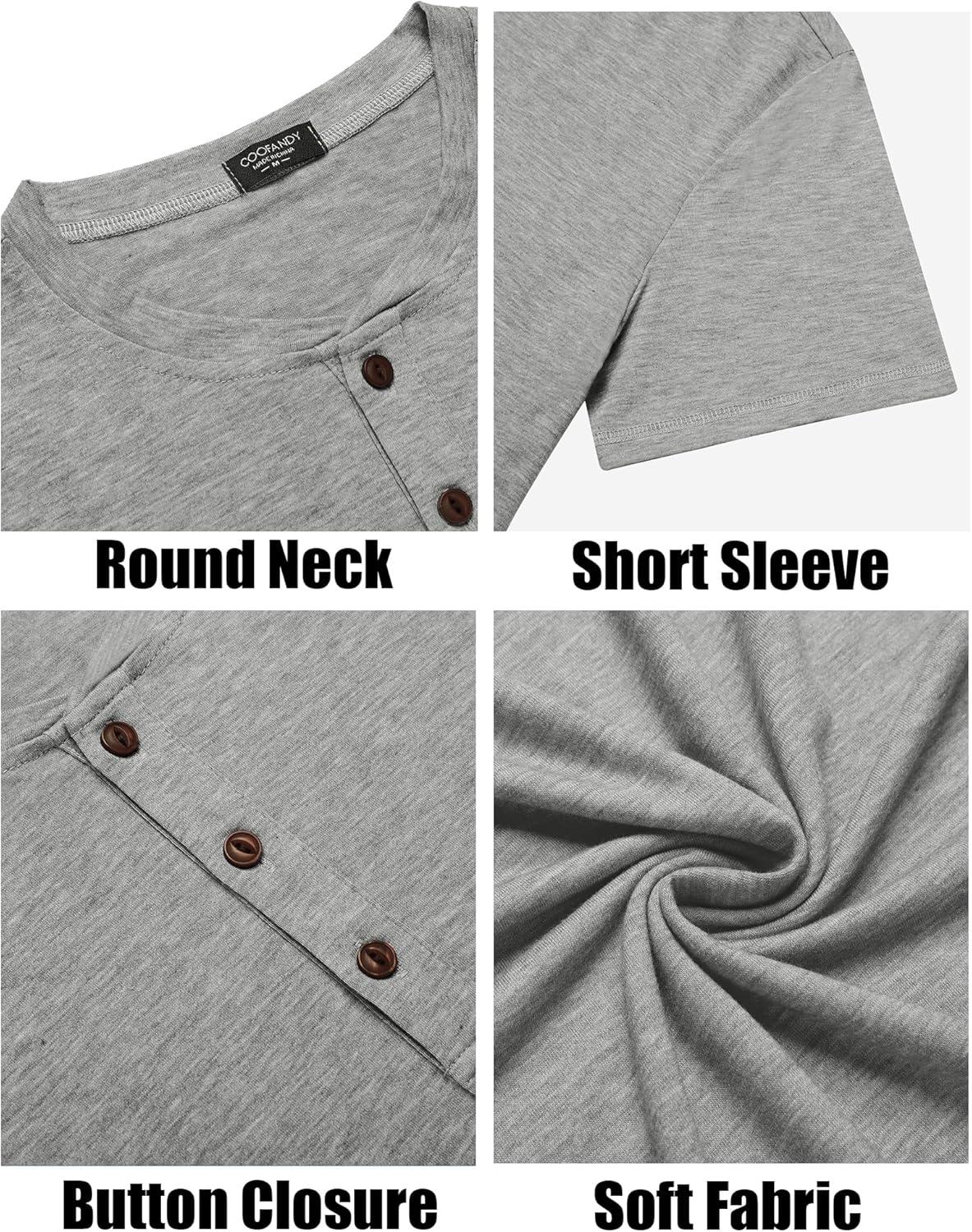 imageCOOFANDY Mens Henley Shirts Short Sleeve Casual Basic Tee Summer Button Henley Soild T ShirtsGrey