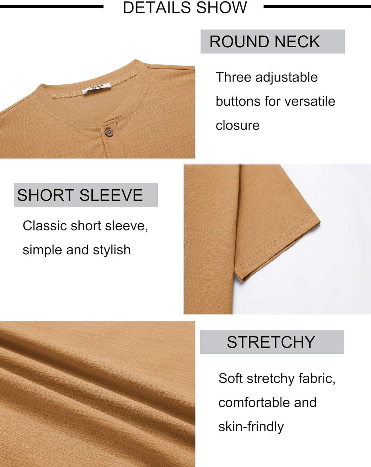 imageCOOFANDY Mens Henley Shirts Short Sleeve Casual Button Down Shirts Lightweight Summer Basic TeeCamel