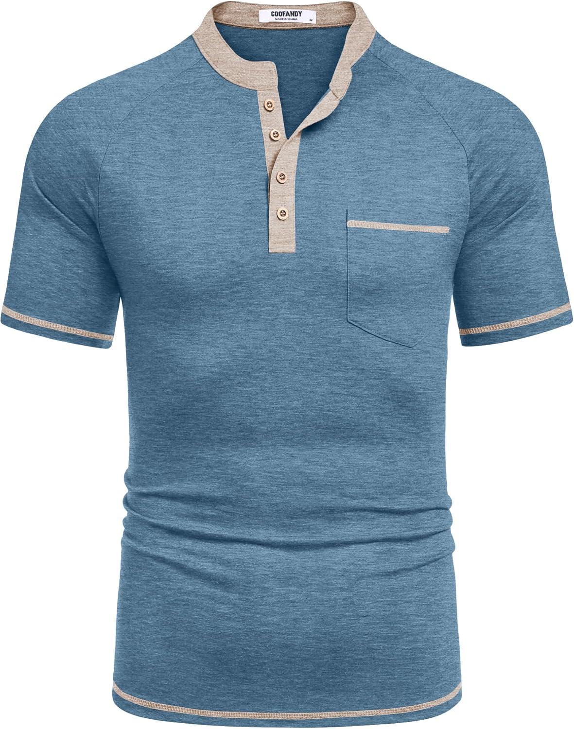 imageCOOFANDY Mens Henley Shirts Short Sleeve Casual Button TShirts Basic Tee Shirts Summer Vintage T Shirts with PocketDark Blue