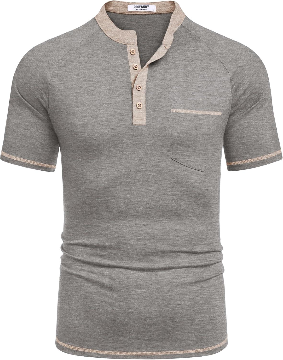 imageCOOFANDY Mens Henley Shirts Short Sleeve Casual Button TShirts Basic Tee Shirts Summer Vintage T Shirts with PocketLight Grey
