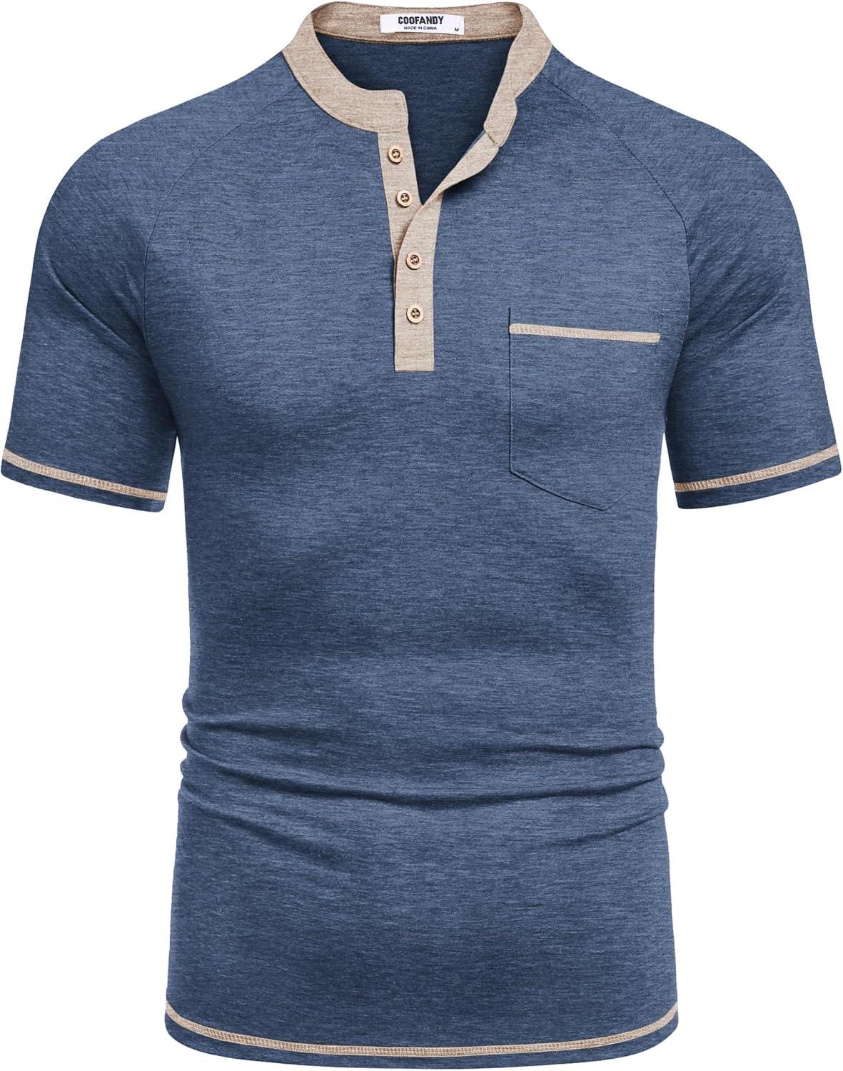 imageCOOFANDY Mens Henley Shirts Short Sleeve Casual Button TShirts Basic Tee Shirts Summer Vintage T Shirts with PocketNavy Blue