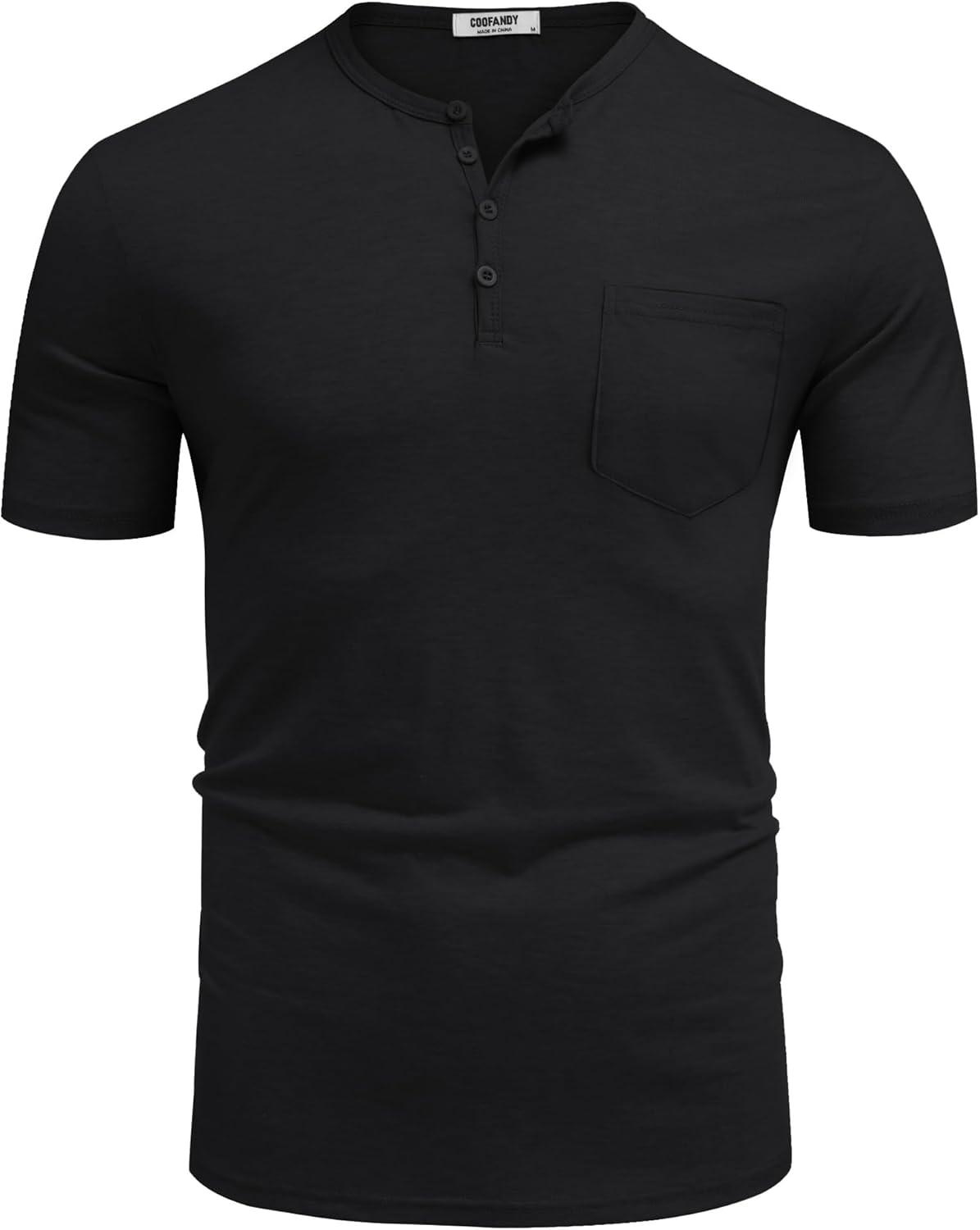 imageCOOFANDY Mens Henley Shirts Short Sleeve Casual T Shirt Plain Slim Fit Henley Stylish Summer Tee Shirts with PocketBlack