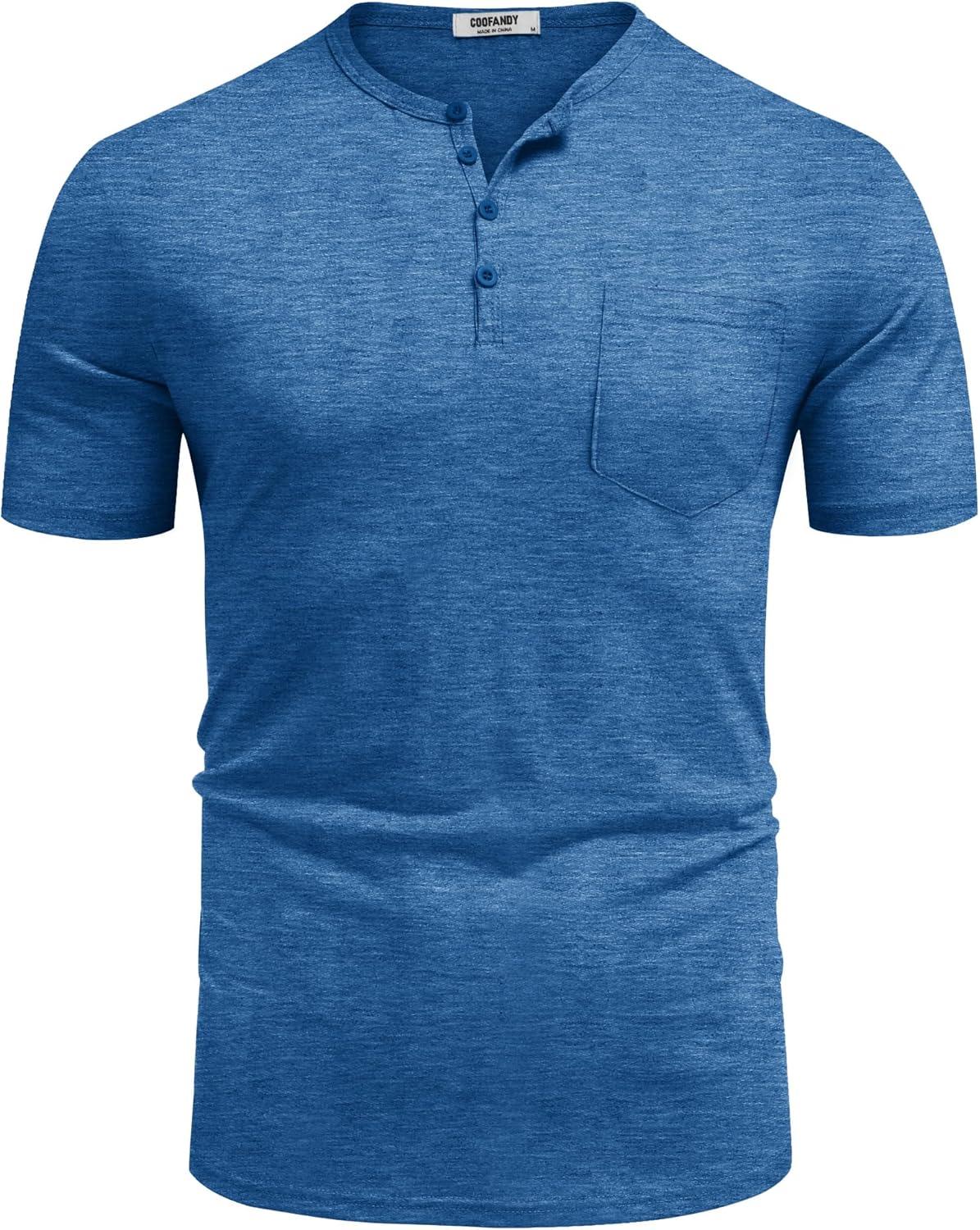 imageCOOFANDY Mens Henley Shirts Short Sleeve Casual T Shirt Plain Slim Fit Henley Stylish Summer Tee Shirts with PocketBlue