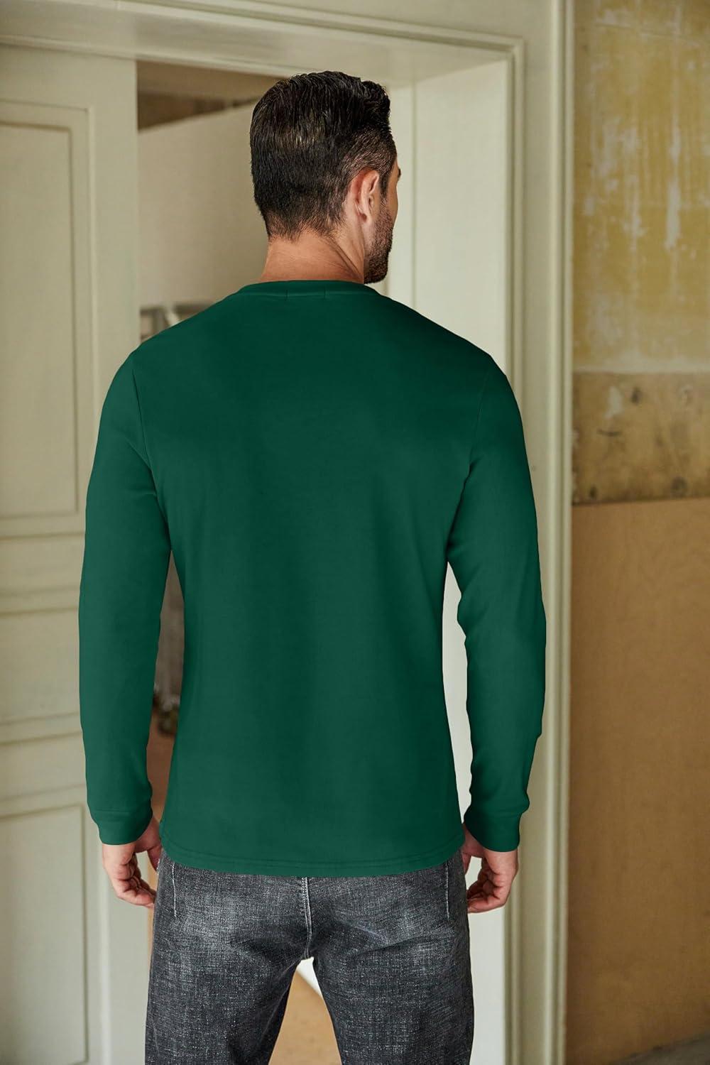 imageCOOFANDY Mens Henley TShirts Long Sleeve Pullover Shirt Casual Heavyweight Button Shirts Basic TeesDark Green