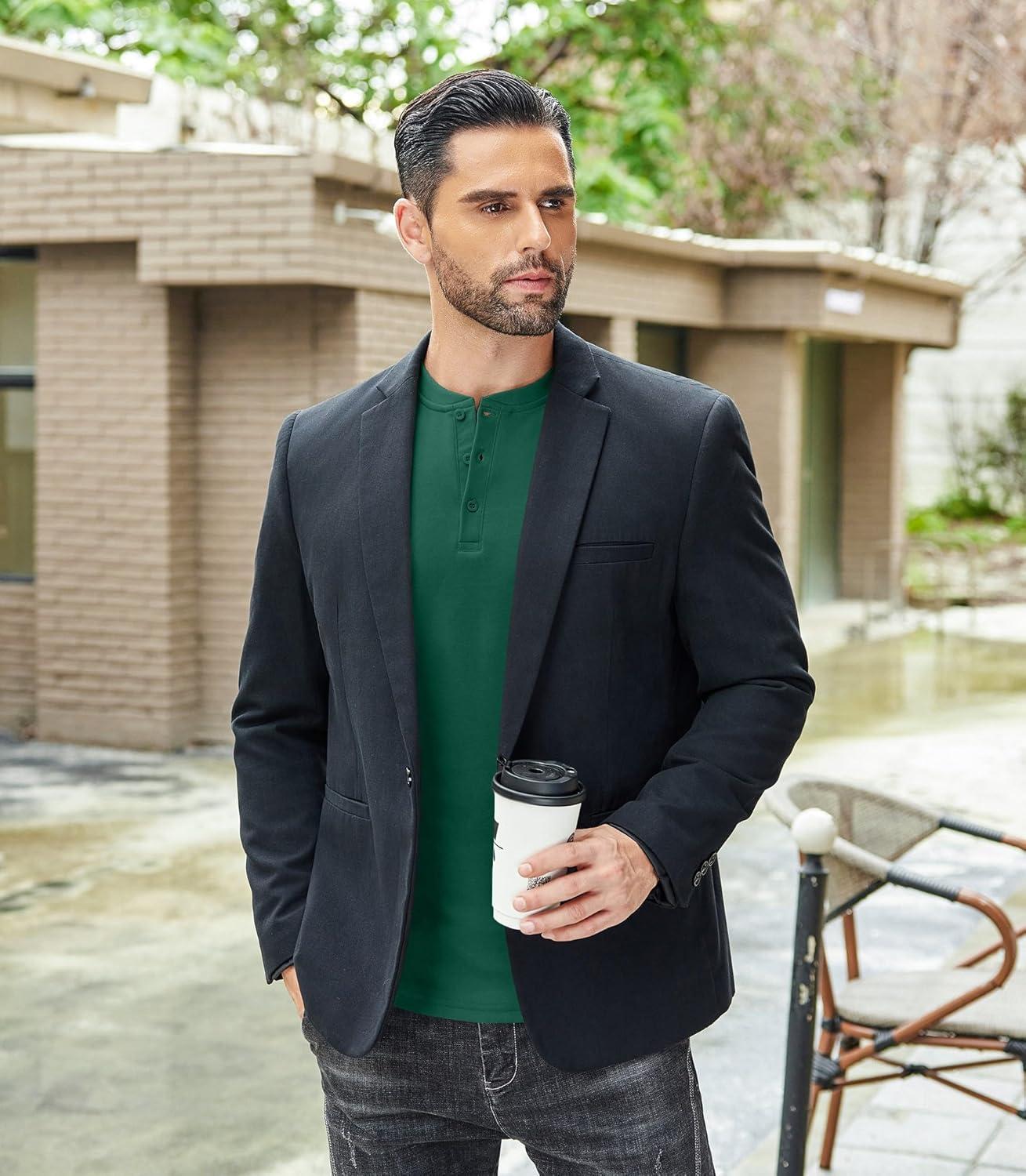 imageCOOFANDY Mens Henley TShirts Long Sleeve Pullover Shirt Casual Heavyweight Button Shirts Basic TeesDark Green