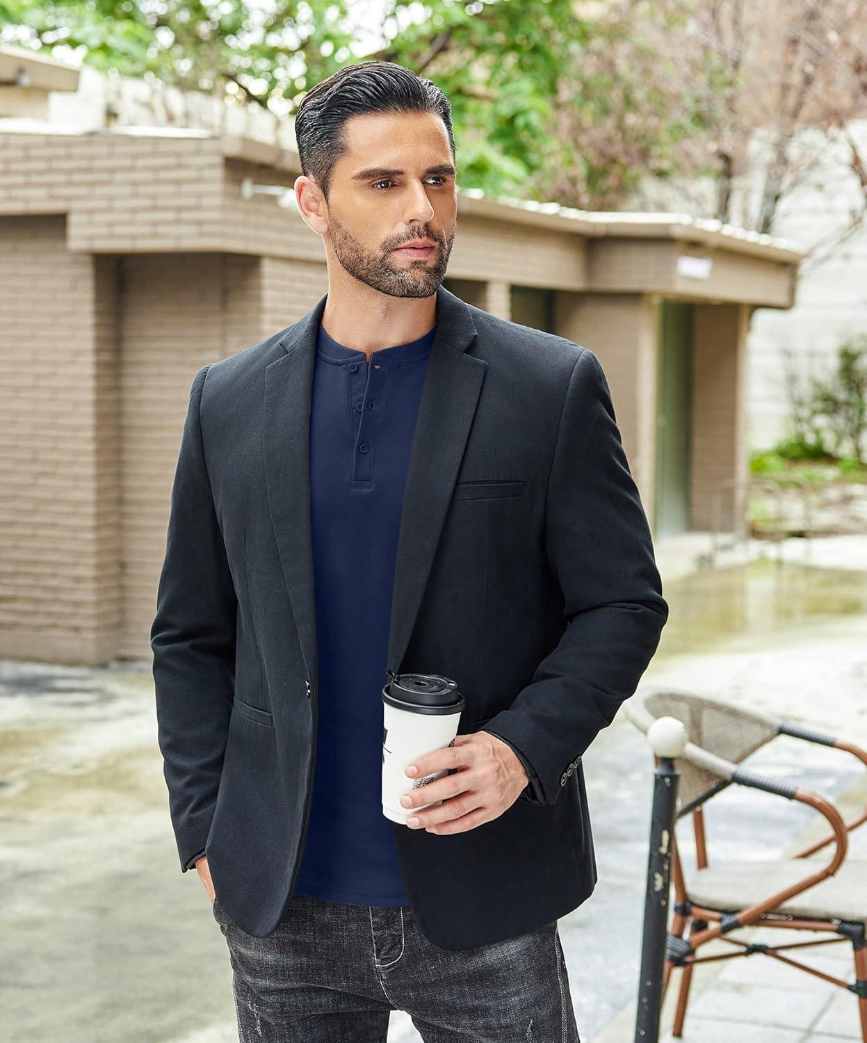 imageCOOFANDY Mens Henley TShirts Long Sleeve Pullover Shirt Casual Heavyweight Button Shirts Basic TeesNavy Blue