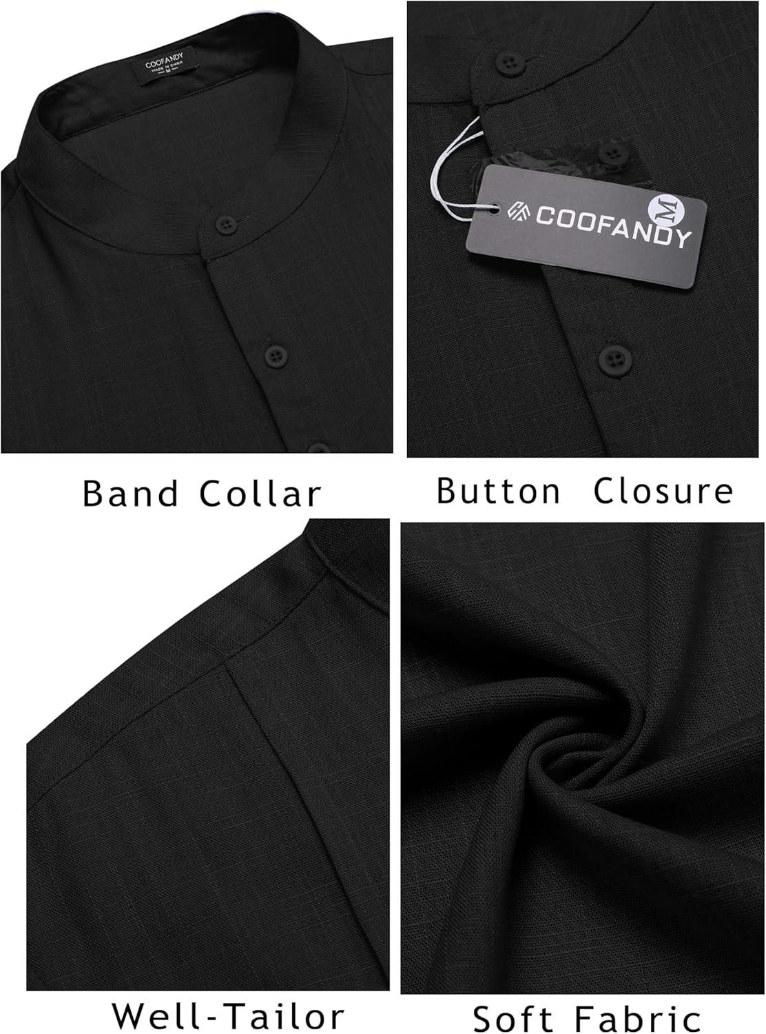 imageCOOFANDY Mens Henley TShirts Short Sleeve Casual Button Henley Shirts Band Collar Tee Summer Beach Hippie ShirtsBlack