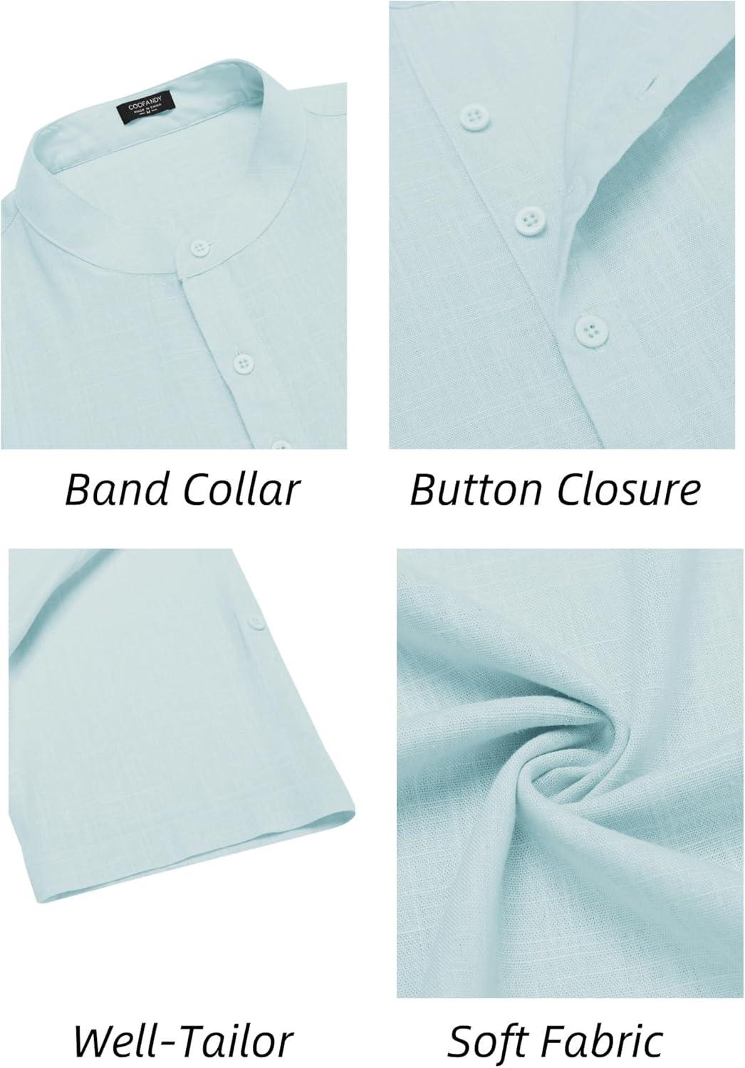 imageCOOFANDY Mens Henley TShirts Short Sleeve Casual Button Henley Shirts Band Collar Tee Summer Beach Hippie ShirtsBlue