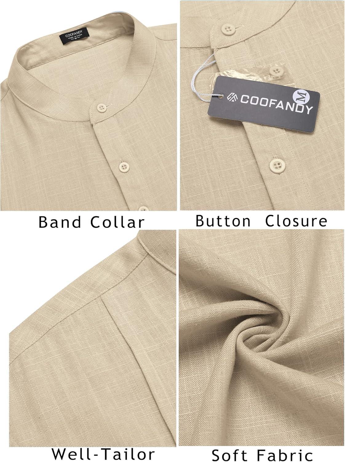 imageCOOFANDY Mens Henley TShirts Short Sleeve Casual Button Henley Shirts Band Collar Tee Summer Beach Hippie ShirtsKhaki