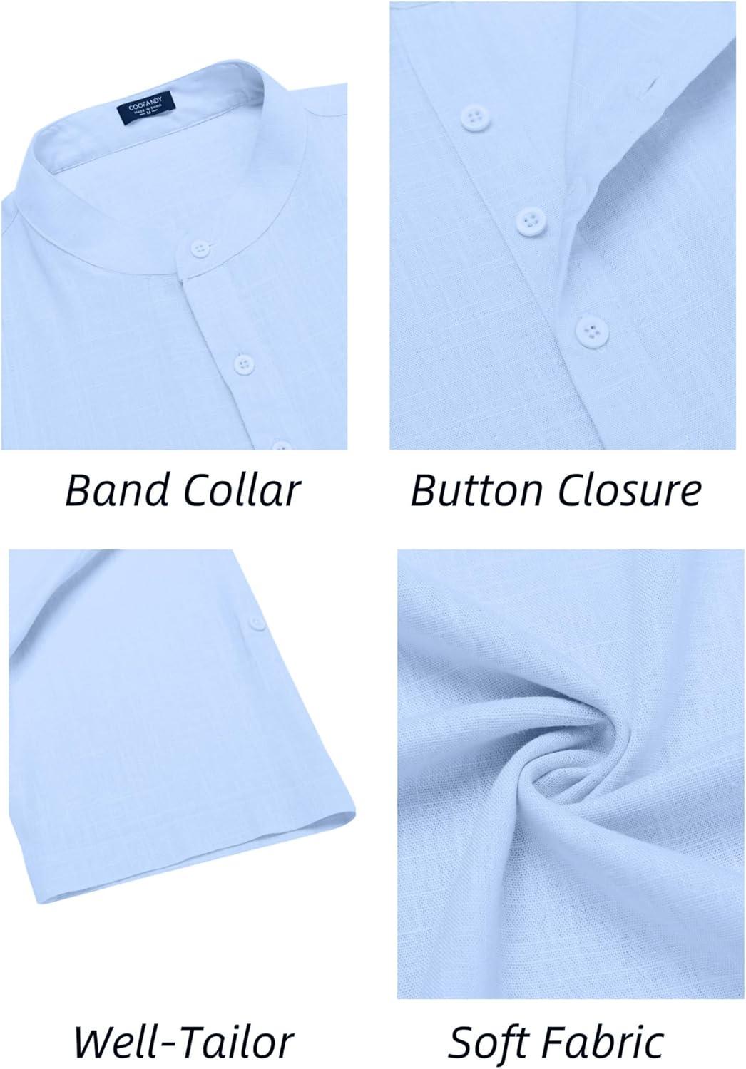 imageCOOFANDY Mens Henley TShirts Short Sleeve Casual Button Henley Shirts Band Collar Tee Summer Beach Hippie ShirtsLight Blue