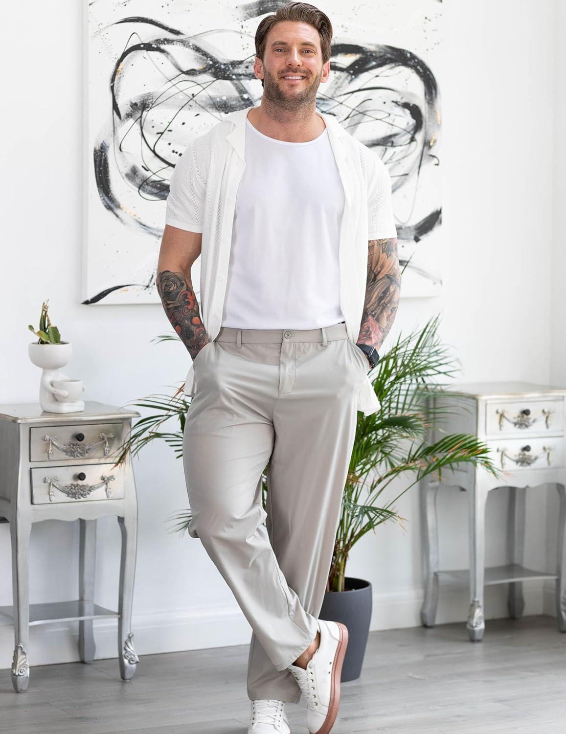 imageCOOFANDY Mens Knit Button Down Shirts Vintage Short Sleeve Casual Polo Shirt Regular Fit Beach Shirts White