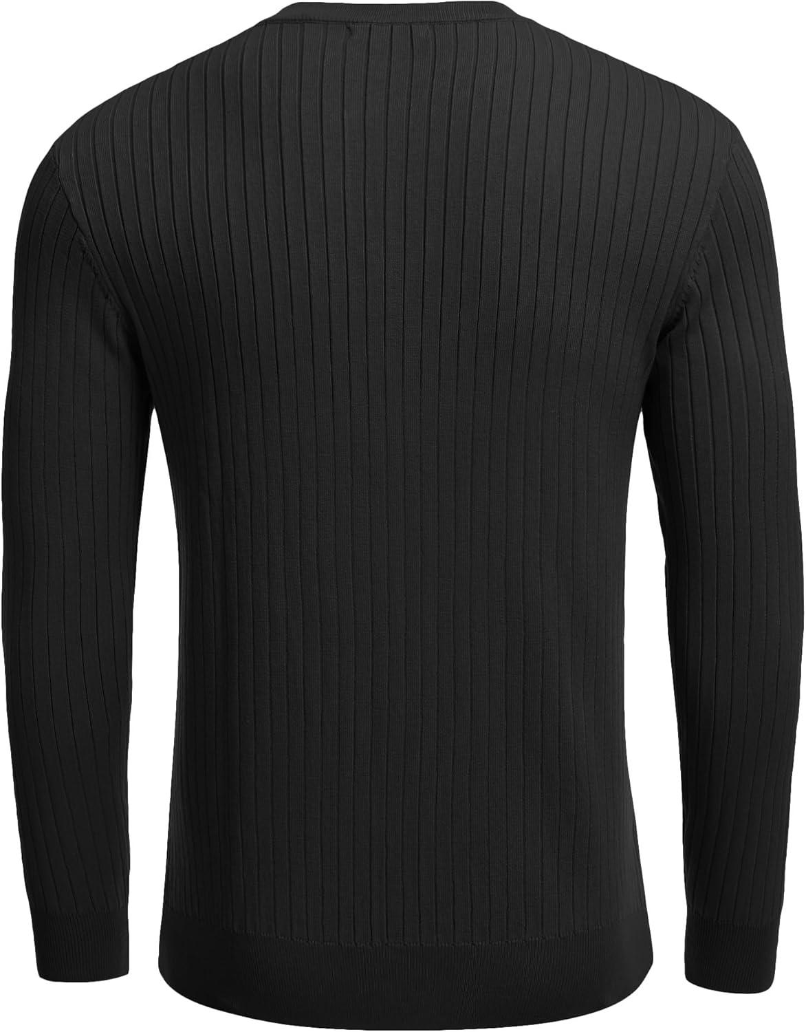imageCOOFANDY Mens Knit Henley Sweater Long Sleeve Button Down Lightweight Sweater Fall Slim Fit Ribbed PulloverAll Black