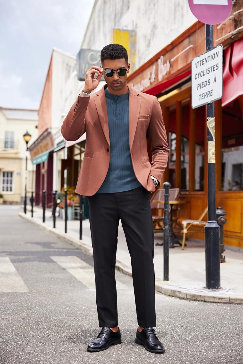 imageCOOFANDY Mens Knit Henley Sweater Long Sleeve Button Down Lightweight Sweater Fall Slim Fit Ribbed PulloverDenim Blue