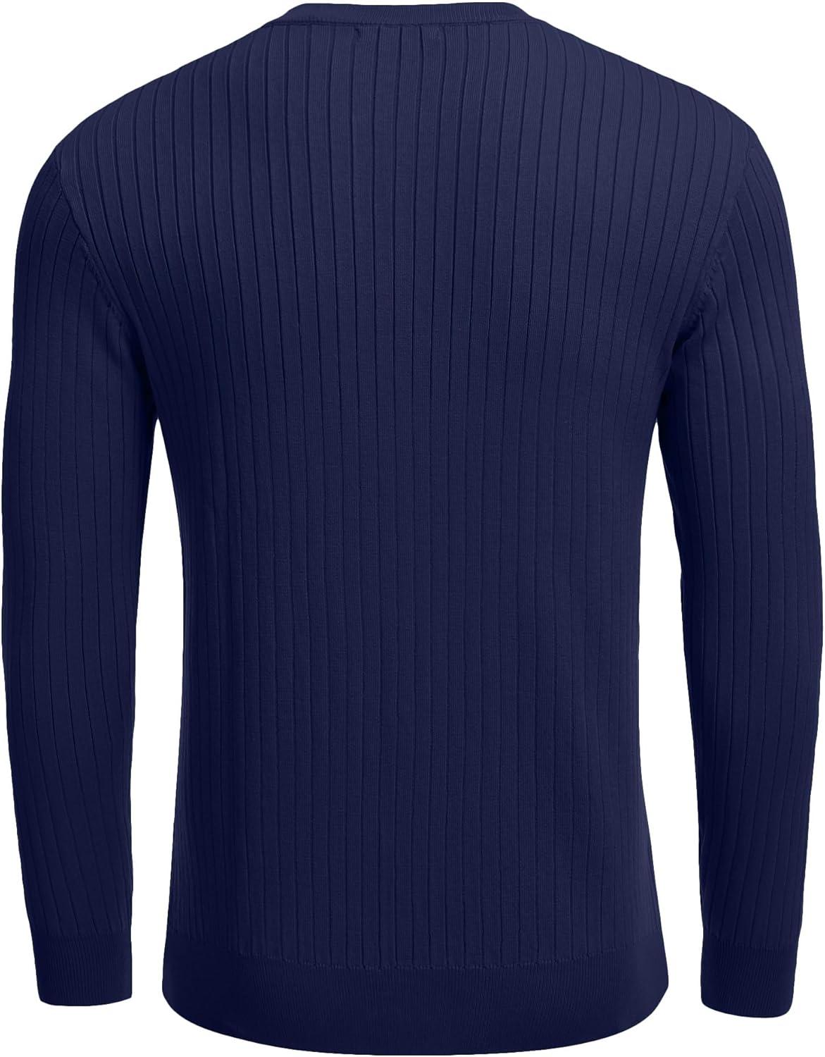 imageCOOFANDY Mens Knit Henley Sweater Long Sleeve Button Down Lightweight Sweater Fall Slim Fit Ribbed PulloverNavy Blue