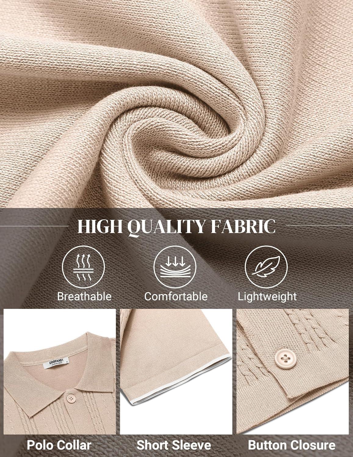imageCOOFANDY Mens Knit Shirts Short Sleeve Casual Button Down Polo Shirt Summer Beach Vacation ShirtsBeige White