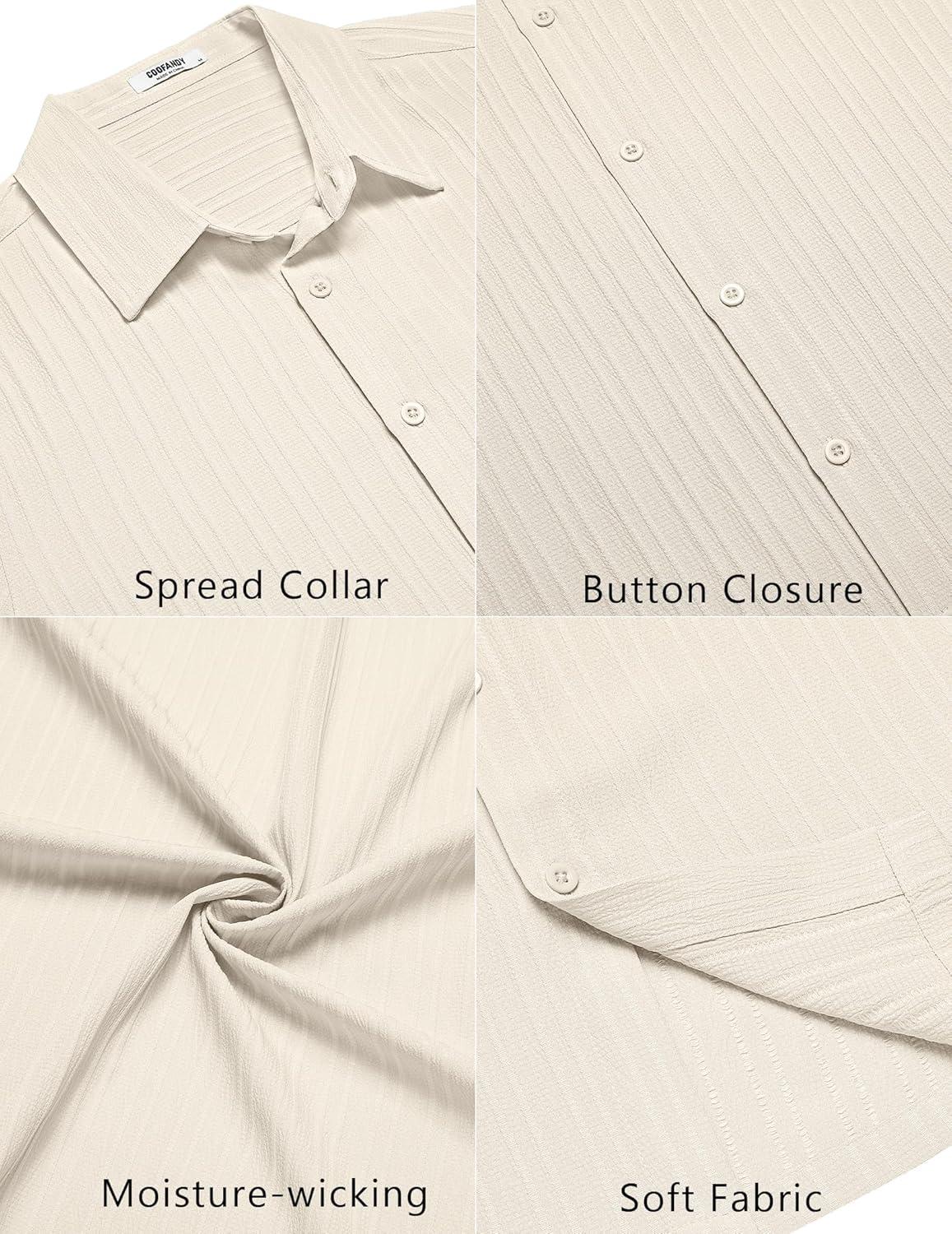imageCOOFANDY Mens Knit Shirts Short Sleeve Casual Button Down Polo Shirt Summer Beach Vacation ShirtsCream