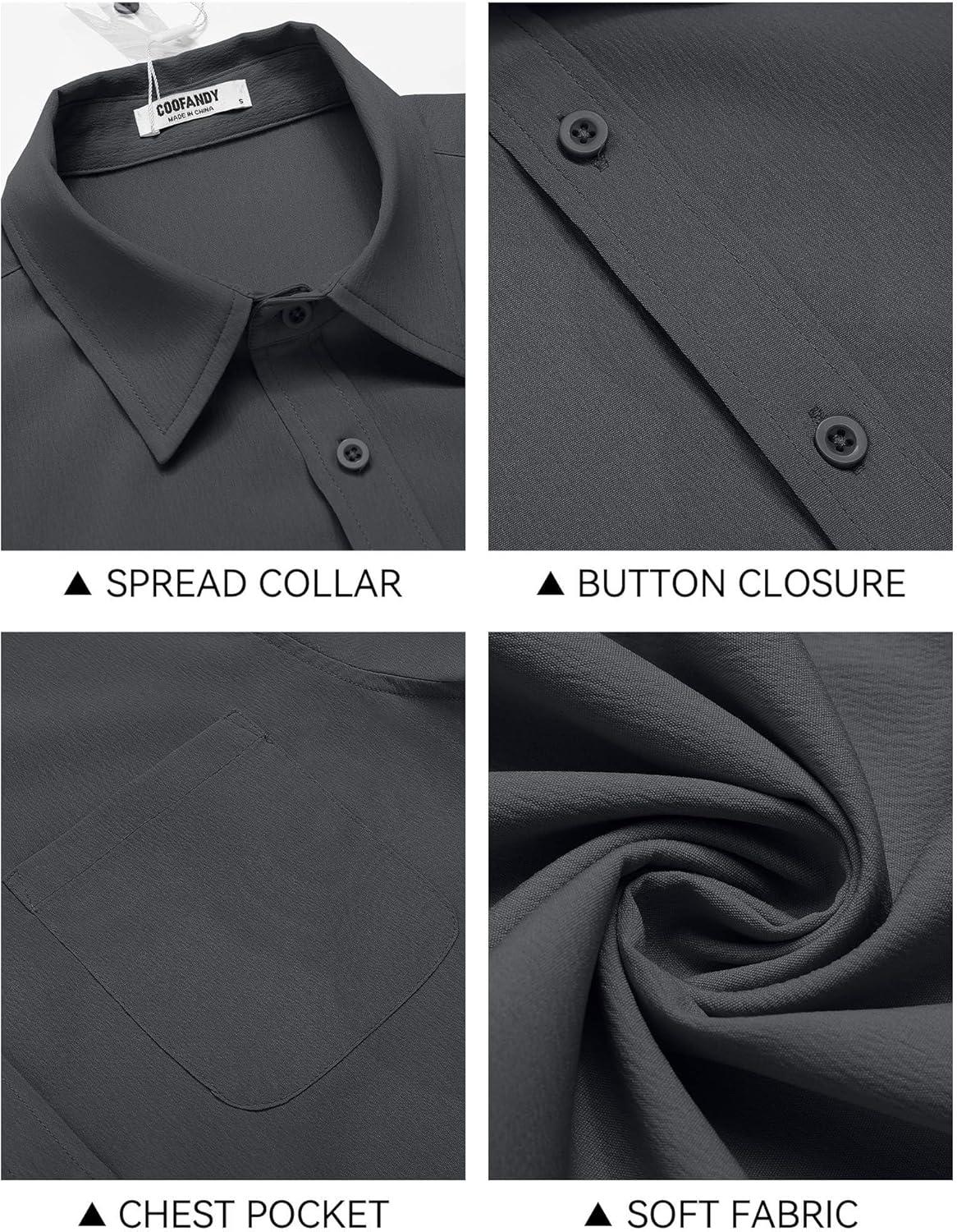 imageCOOFANDY Mens Knit Shirts Short Sleeve Casual Button Down Polo Shirt Summer Beach Vacation ShirtsDark Grey