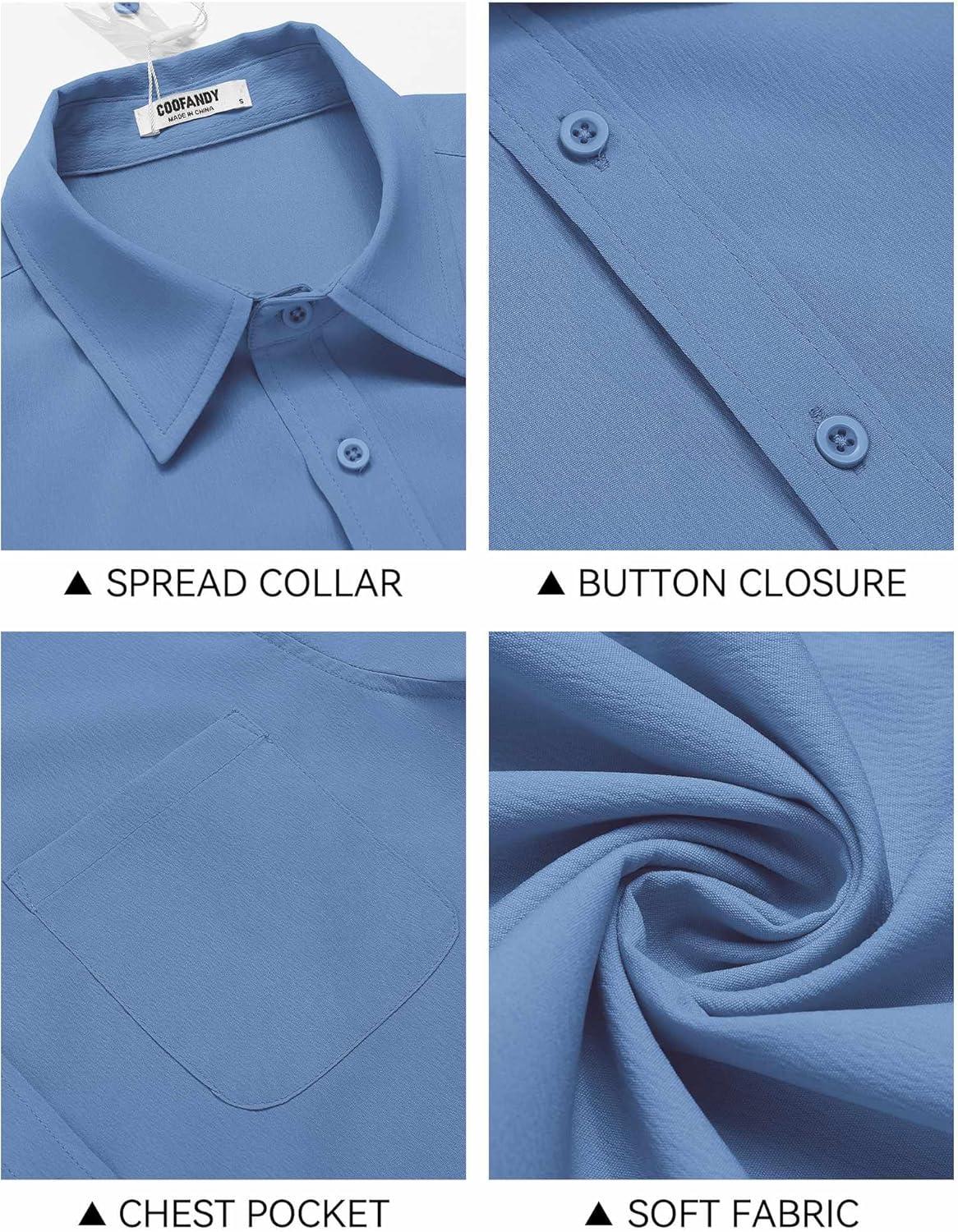 imageCOOFANDY Mens Knit Shirts Short Sleeve Casual Button Down Polo Shirt Summer Beach Vacation ShirtsGrey Blue