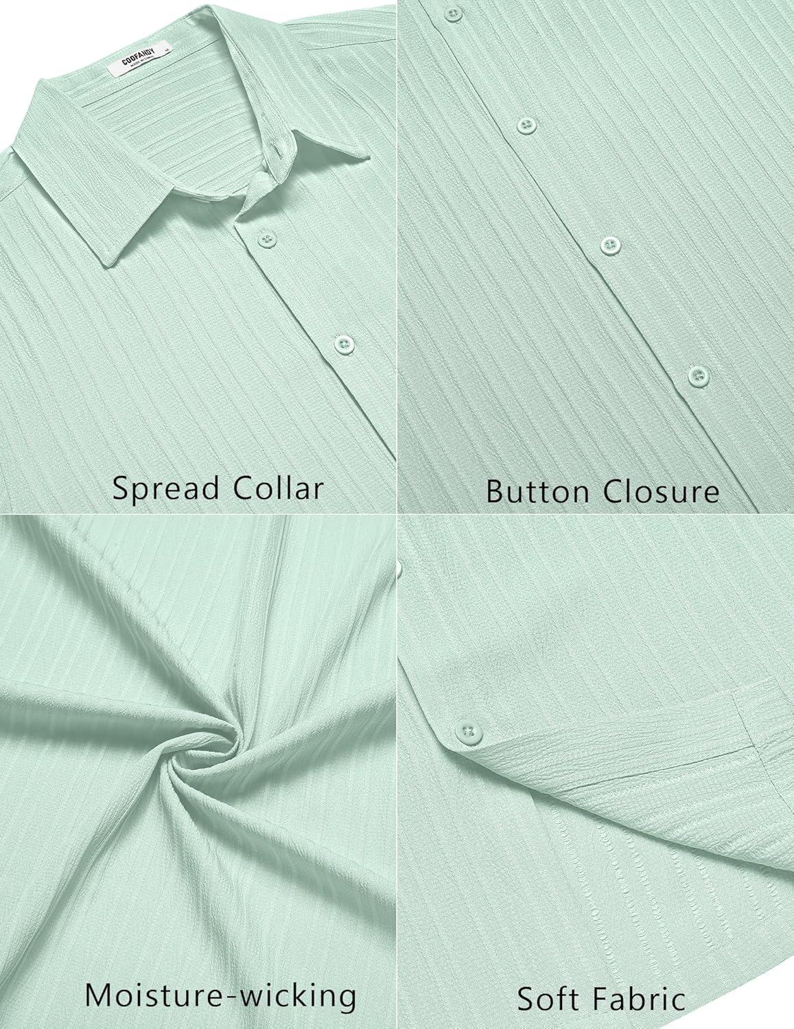 imageCOOFANDY Mens Knit Shirts Short Sleeve Casual Button Down Polo Shirt Summer Beach Vacation ShirtsIce Green
