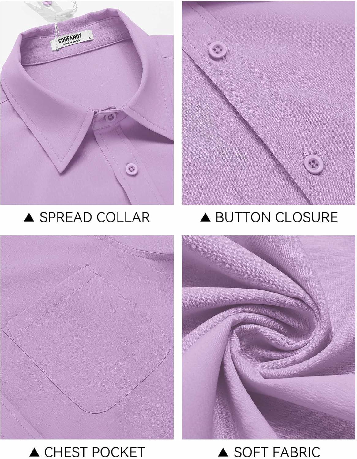 imageCOOFANDY Mens Knit Shirts Short Sleeve Casual Button Down Polo Shirt Summer Beach Vacation ShirtsLavender