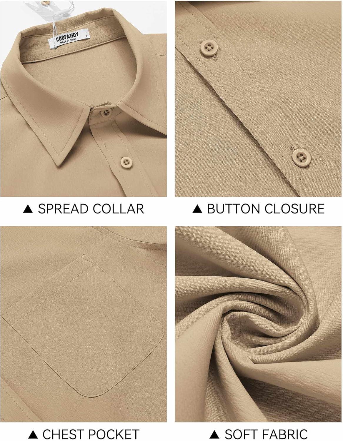 imageCOOFANDY Mens Knit Shirts Short Sleeve Casual Button Down Polo Shirt Summer Beach Vacation ShirtsLight Khaki