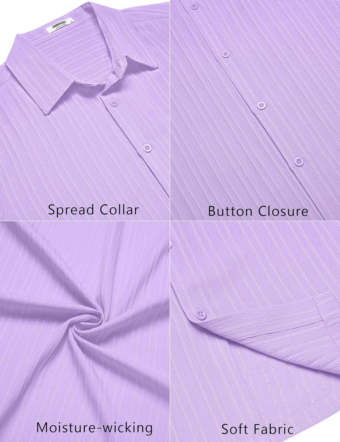 imageCOOFANDY Mens Knit Shirts Short Sleeve Casual Button Down Polo Shirt Summer Beach Vacation ShirtsLight Purple