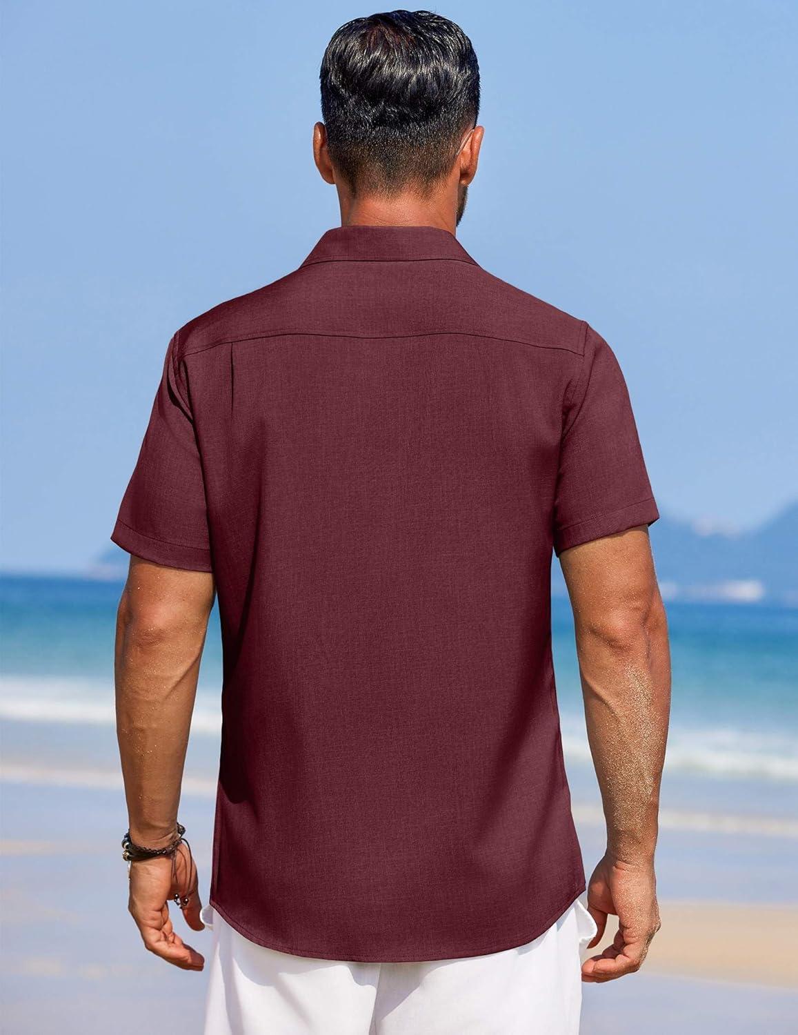 imageCOOFANDY Mens Knit Shirts Short Sleeve Casual Button Down Polo Shirt Summer Beach Vacation ShirtsMaroon Red