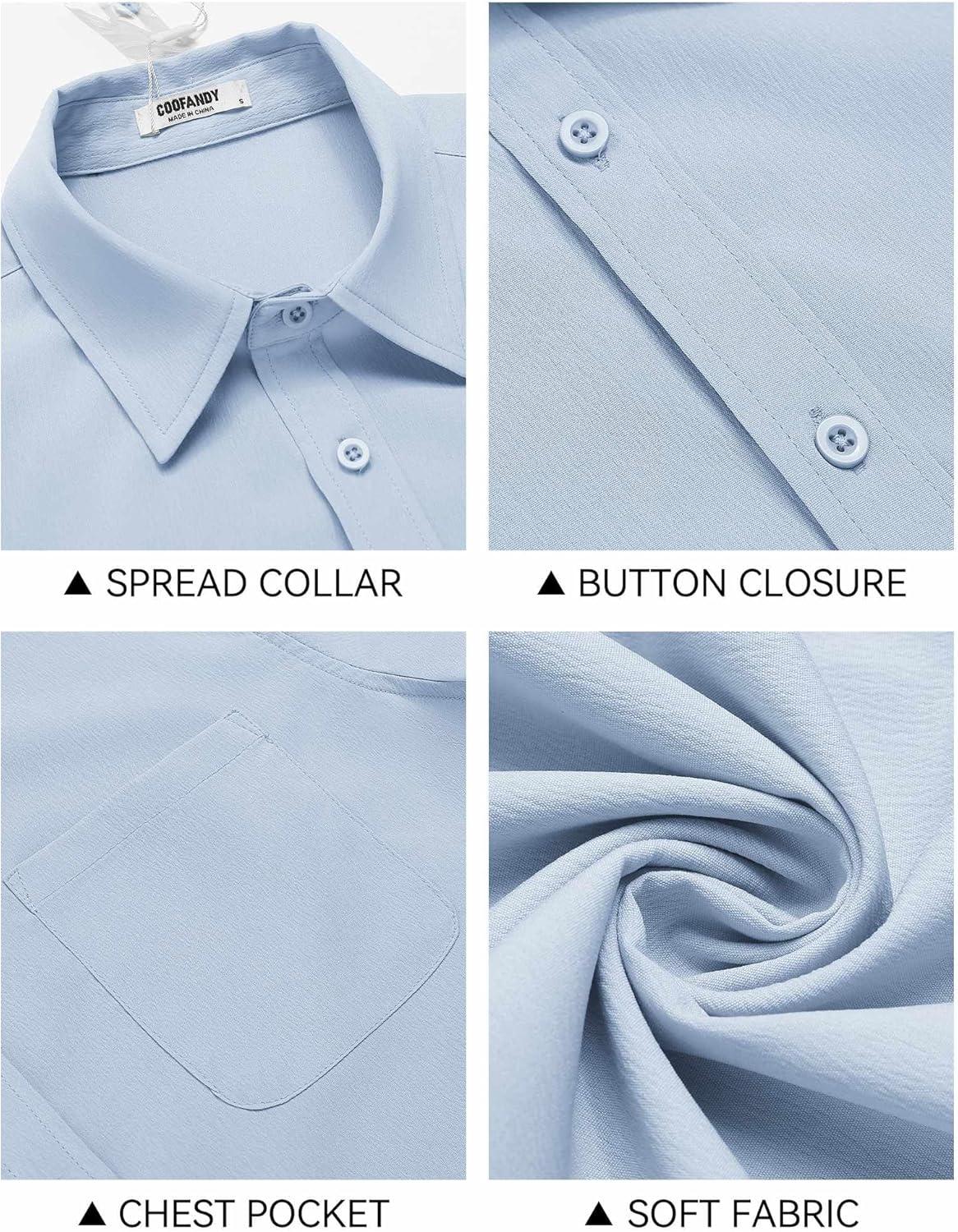 imageCOOFANDY Mens Knit Shirts Short Sleeve Casual Button Down Polo Shirt Summer Beach Vacation ShirtsSky Blue