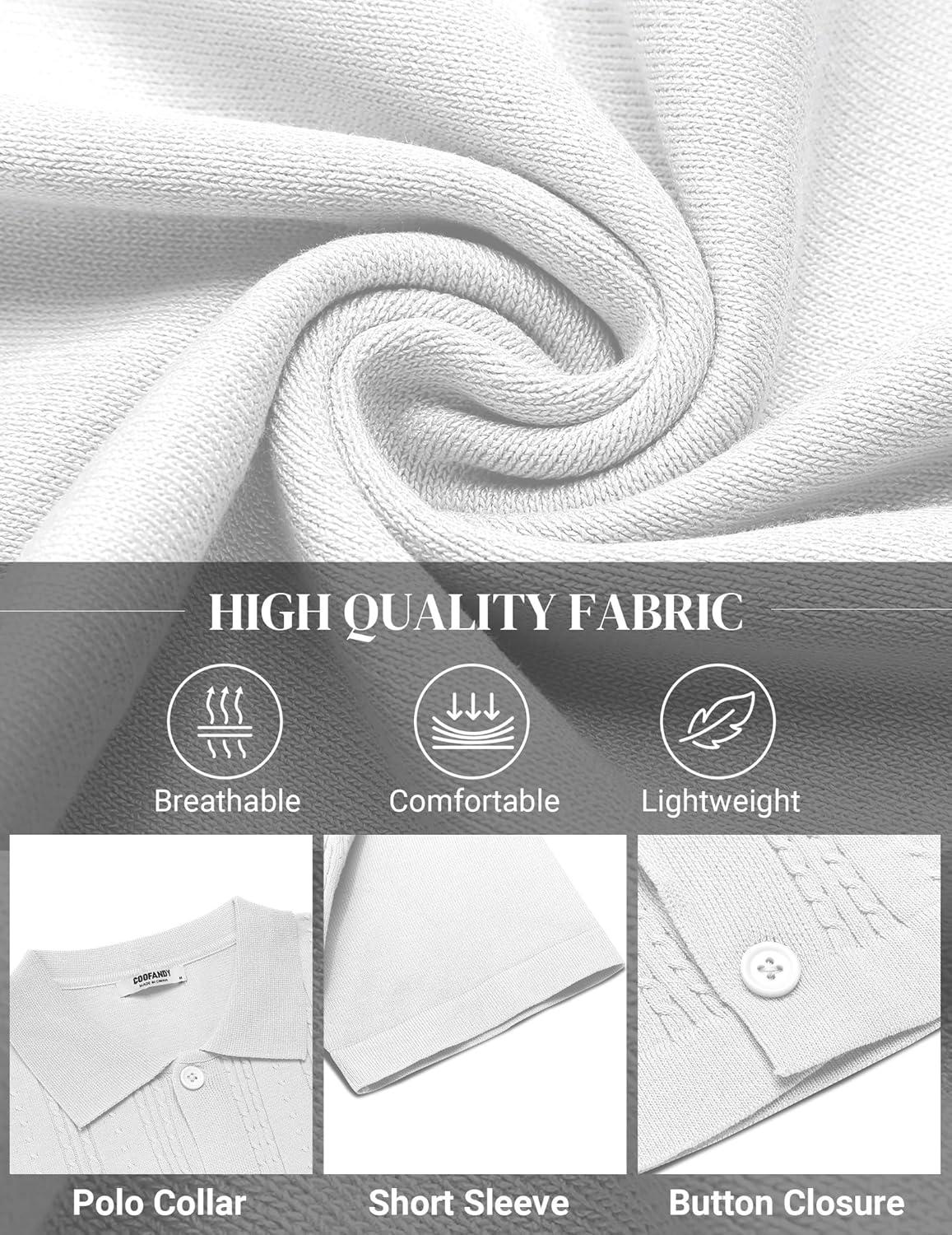 imageCOOFANDY Mens Knit Shirts Short Sleeve Casual Button Down Polo Shirt Summer Beach Vacation ShirtsWhite
