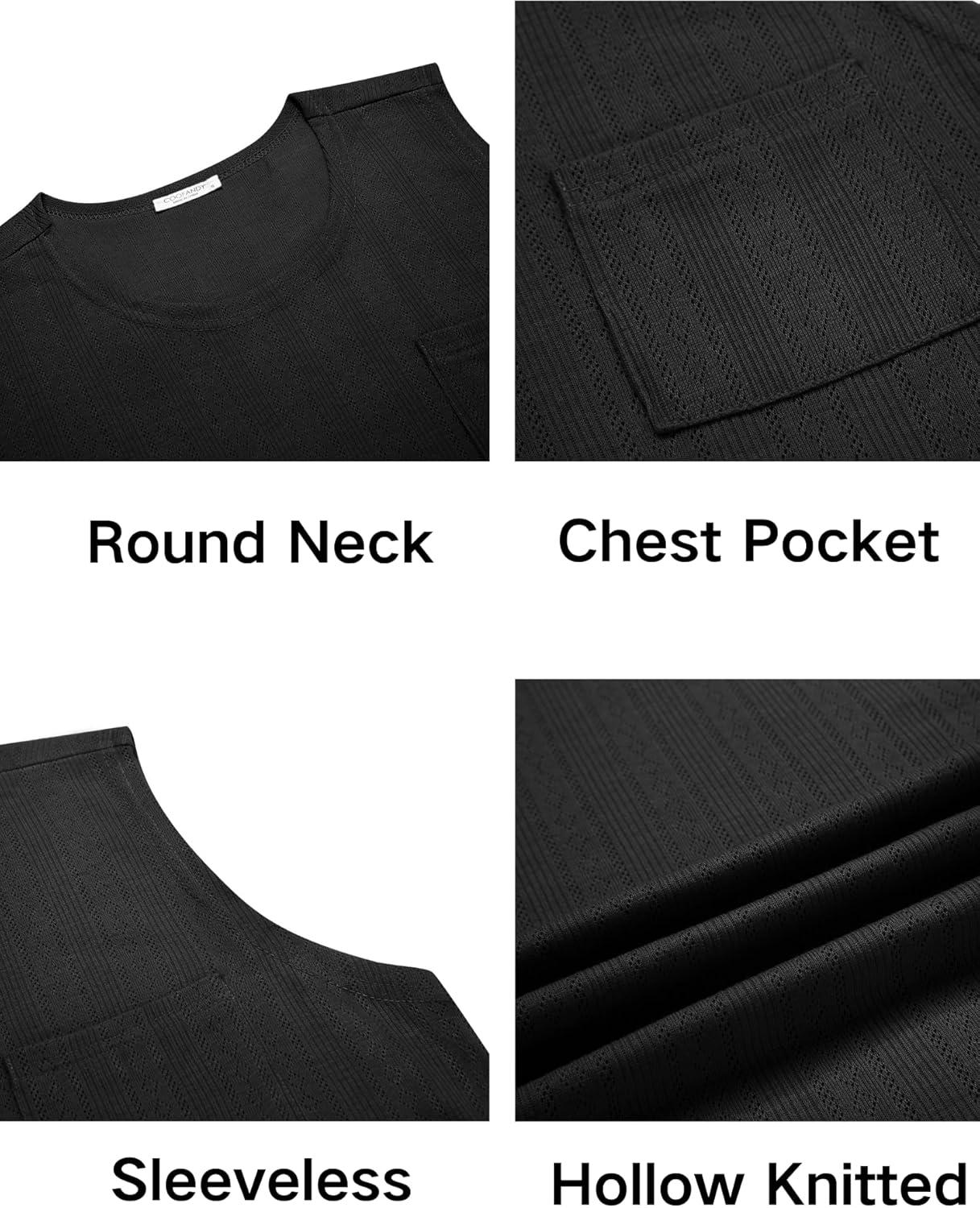 imageCOOFANDY Mens Knit Tank Tops Casual Sleeveless T Shirts Beach Tank Shirts with PocketBlack