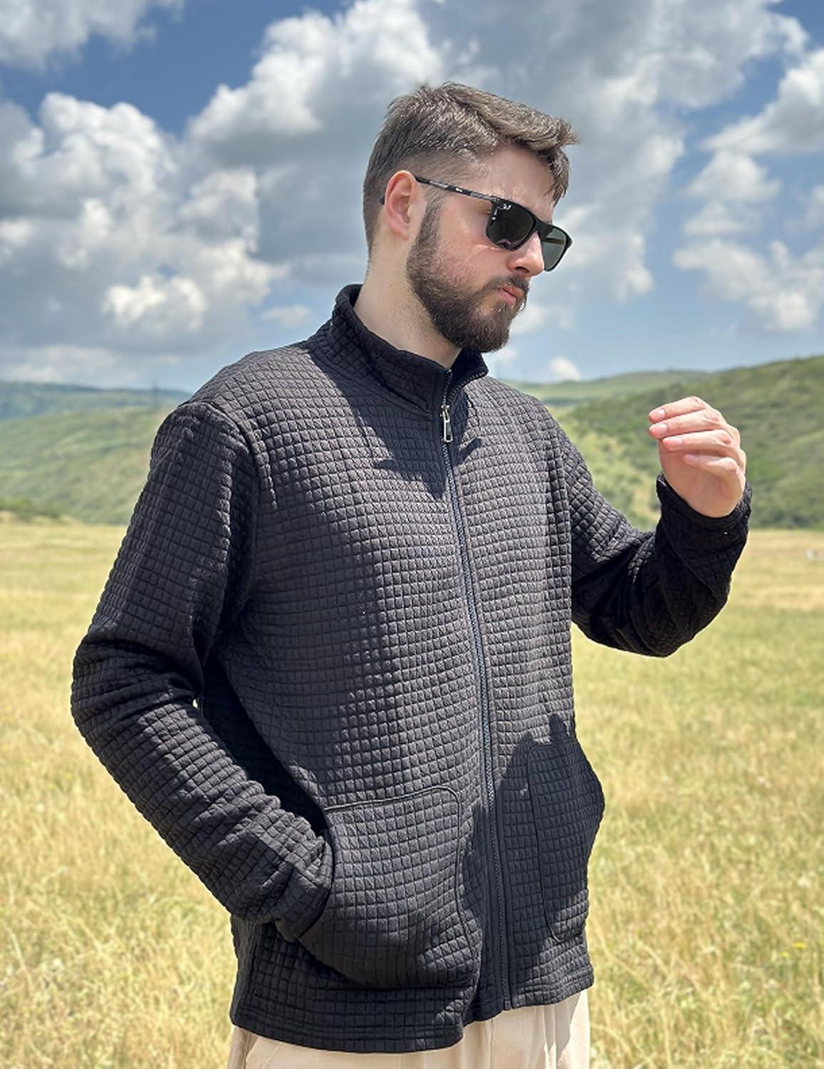 imageCOOFANDY Mens Lightweight Varsity Jacket Casual Bomber Jackets Waffle Zip Up Sweatshirts with PocketBlack