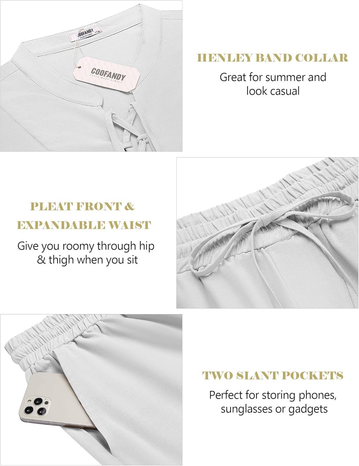 imageCOOFANDY Mens Linen Sets 2 Piece Beach Outfits Lace Up Hippie Tank Tops Summer Casual Sleeveless Shirts Matching Shorts Set1white