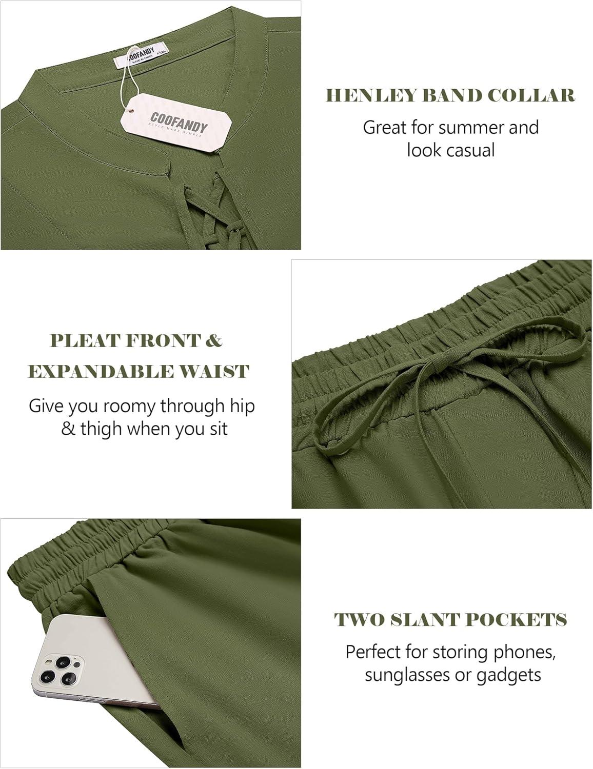 imageCOOFANDY Mens Linen Sets 2 Piece Beach Outfits Lace Up Hippie Tank Tops Summer Casual Sleeveless Shirts Matching Shorts SetArmy Green