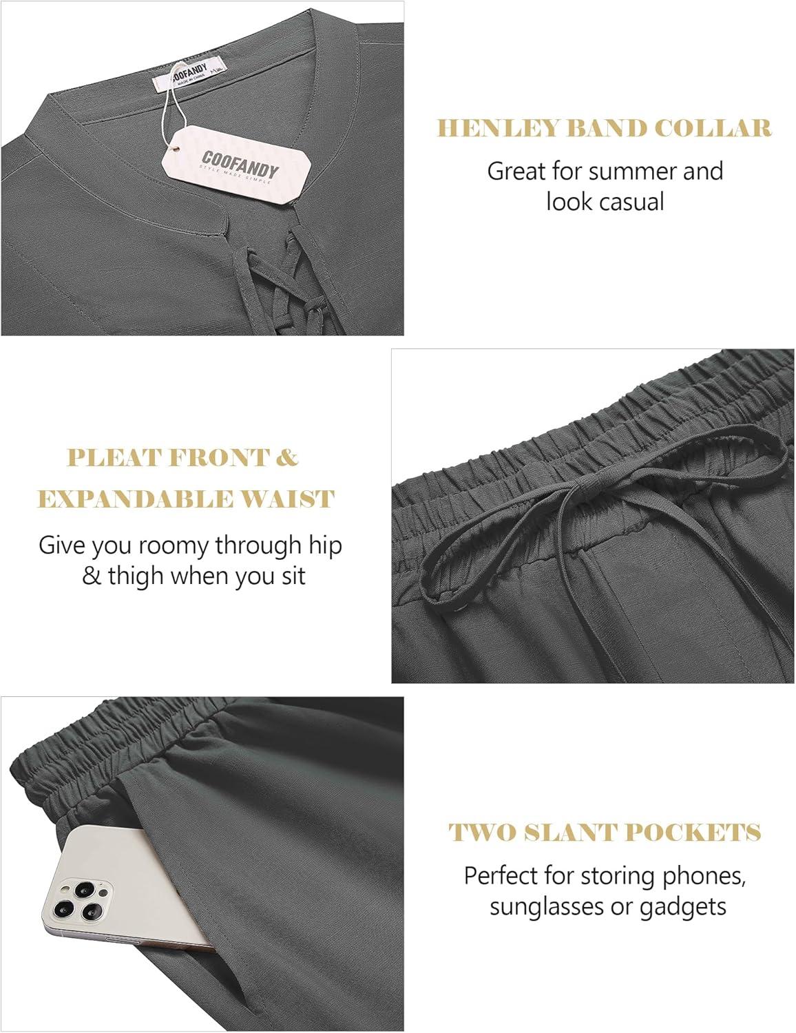 imageCOOFANDY Mens Linen Sets 2 Piece Beach Outfits Lace Up Hippie Tank Tops Summer Casual Sleeveless Shirts Matching Shorts SetDark Grey