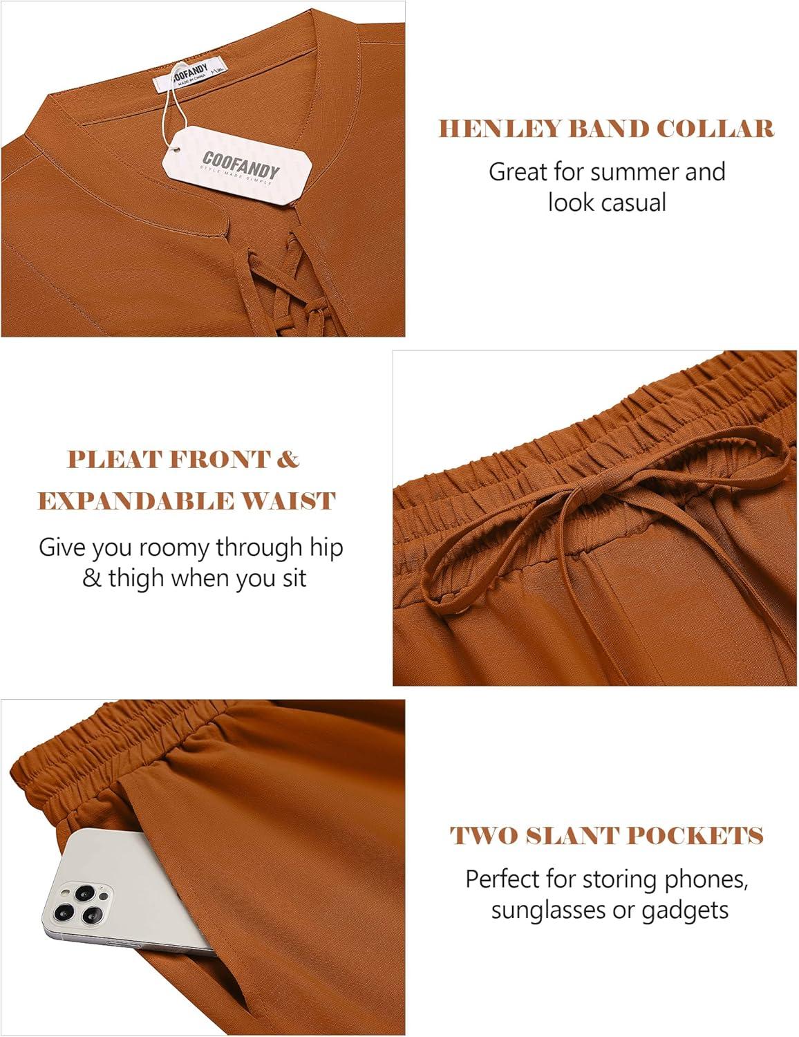 imageCOOFANDY Mens Linen Sets 2 Piece Beach Outfits Lace Up Hippie Tank Tops Summer Casual Sleeveless Shirts Matching Shorts SetOrange