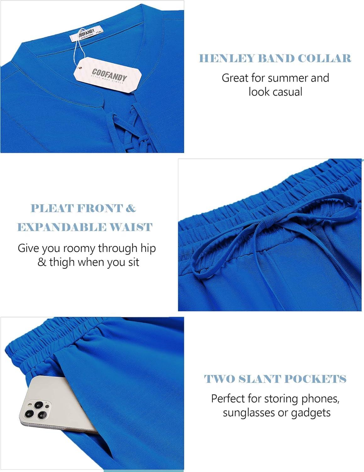 imageCOOFANDY Mens Linen Sets 2 Piece Beach Outfits Lace Up Hippie Tank Tops Summer Casual Sleeveless Shirts Matching Shorts SetRoyal Blue