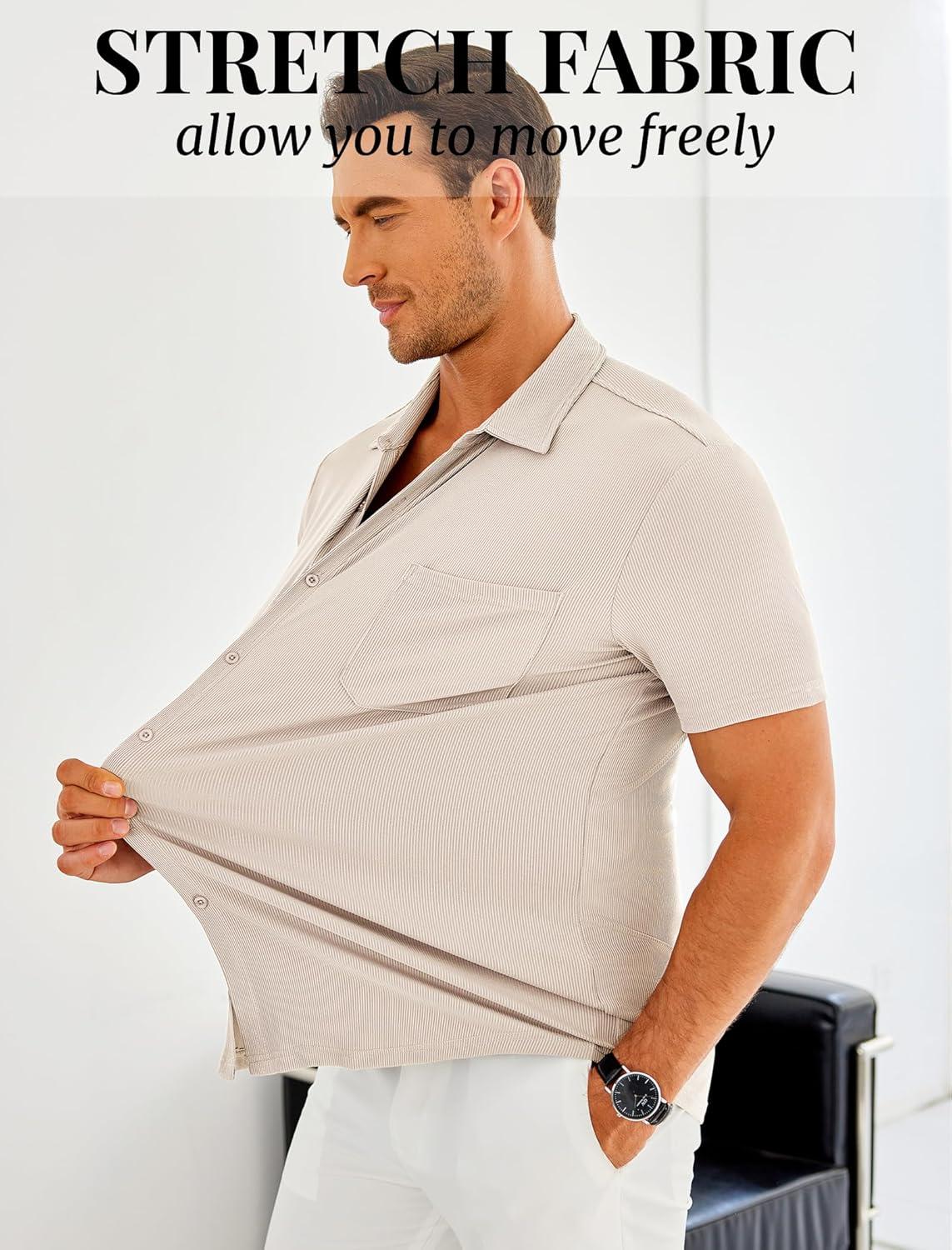 imageCOOFANDY Mens Linen Shirts Short Sleeve Casual Shirts Summer Beach Button Down Shirts with PocketCream