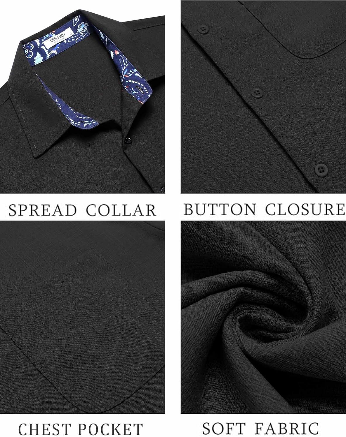 imageCOOFANDY Mens Linen Short Sleeve Button Down Shirts Casual Summer Beach Vacation ShirtsBlack
